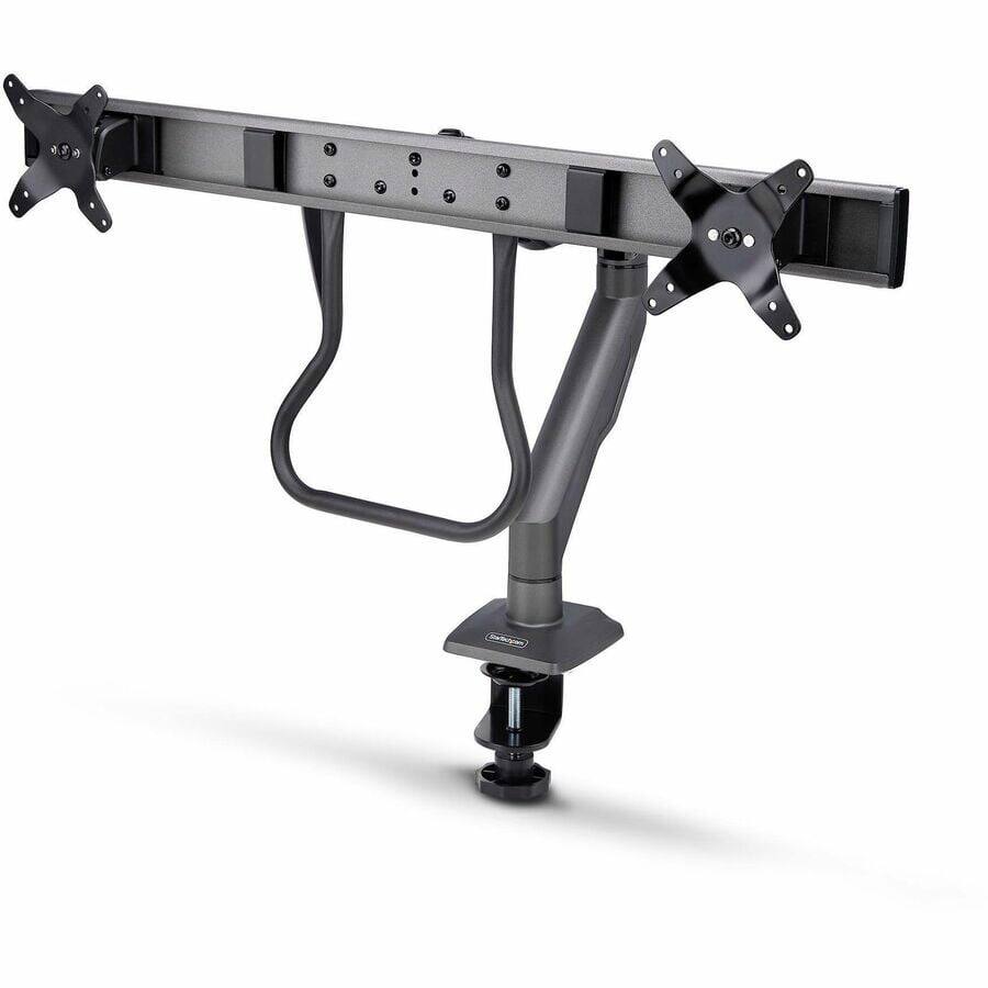 Front. Startech - Desk Mount Dual Monitor Arm w/Crossbar, Up To 27" Display, VESA 75x75/100x100, Max 33lb/15kg, C-Clamp, Mechanical Spring - Black.