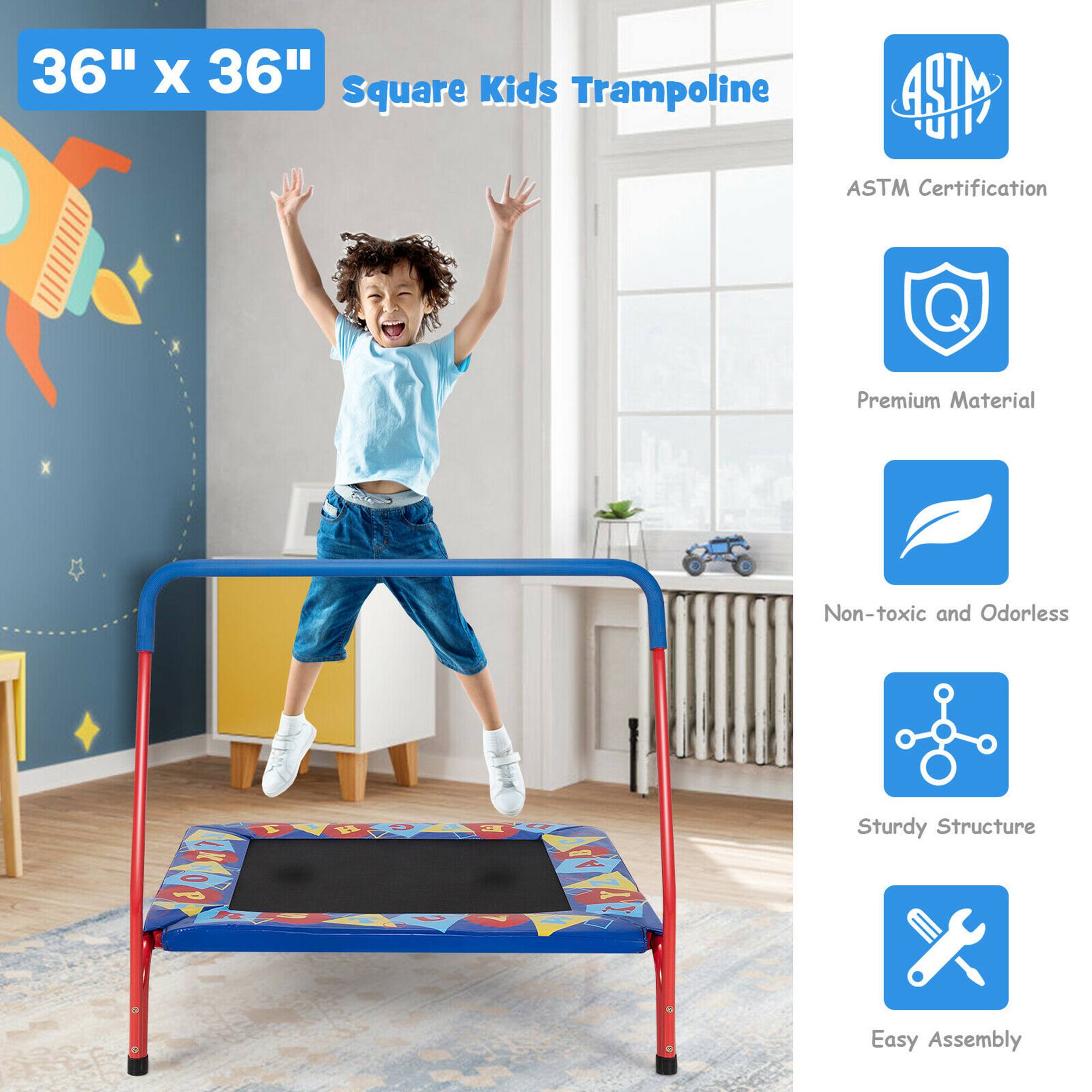 36" x 36" Square Kids Trampoline

- ASTM Certification
- Premium Material
- Non-toxic and Odorless
- Sturdy Structure
- Easy Assembly