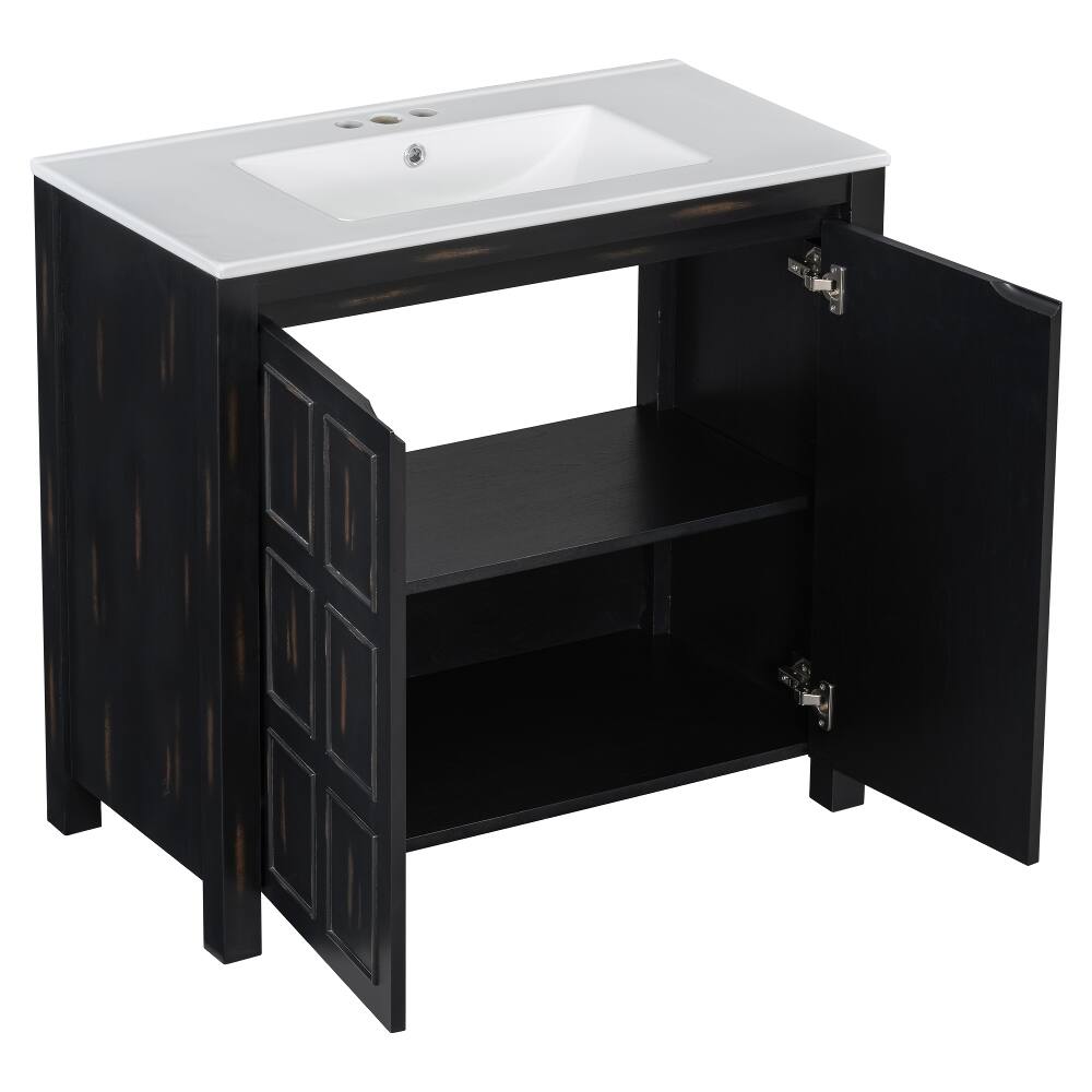 Alt View 9. Loheer - Loheer 36 inch bathroom vanity with sink, Vintage Espresso, Solid Wood Frame - Espresso.
