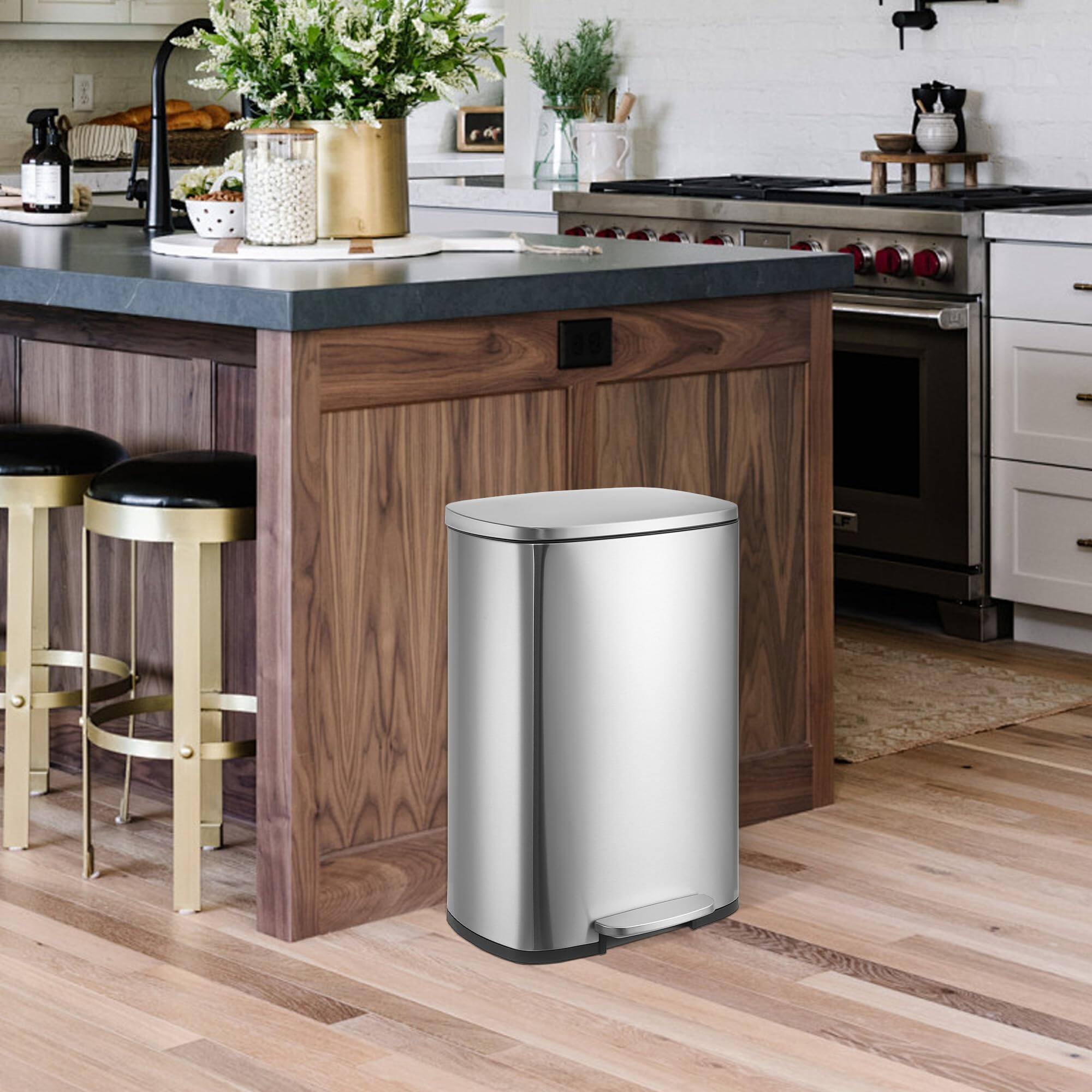 Alt View 1. Acekool - Garbage Can 13 Gallon Tall Kitchen, Hands-Free Stainless Steel Trash Can.