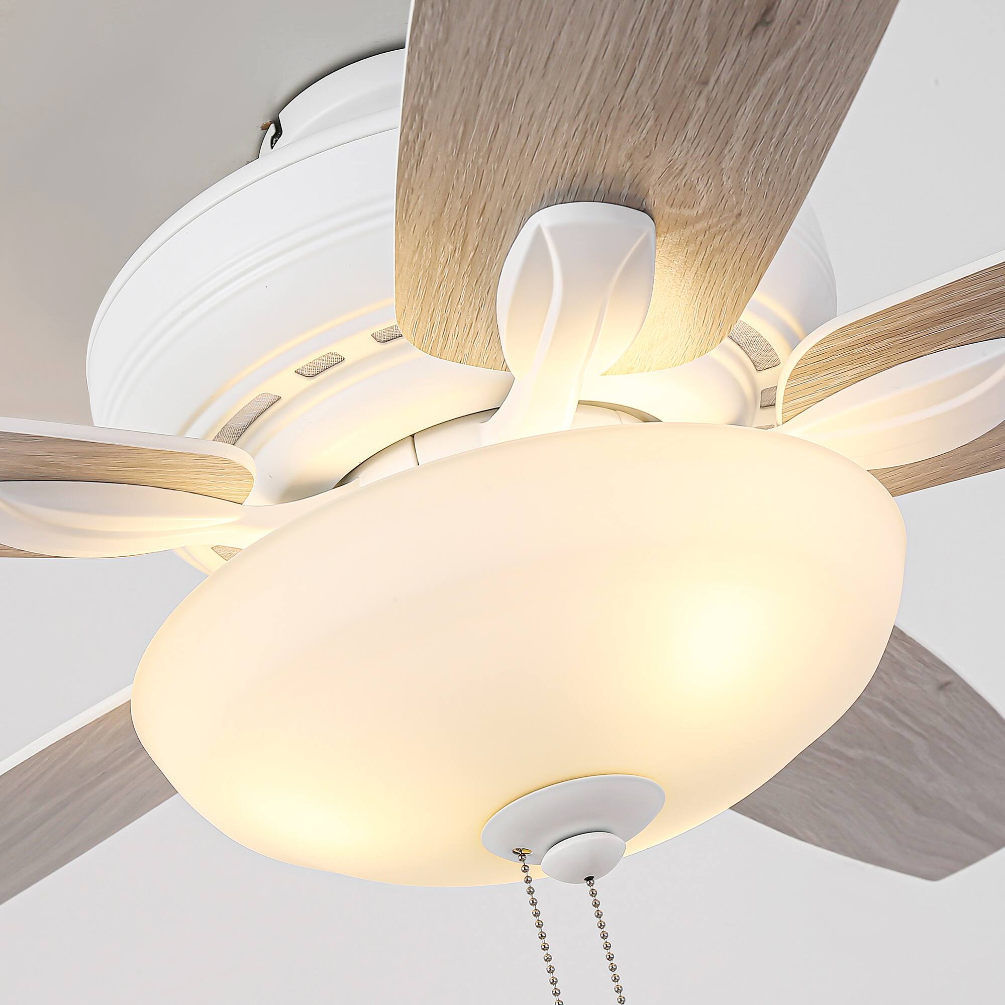 Alt View 2. Parrot Uncle - 52" Modern White Dual Mounting Ceiling Fan with Light and Pull Chain - Satin white.