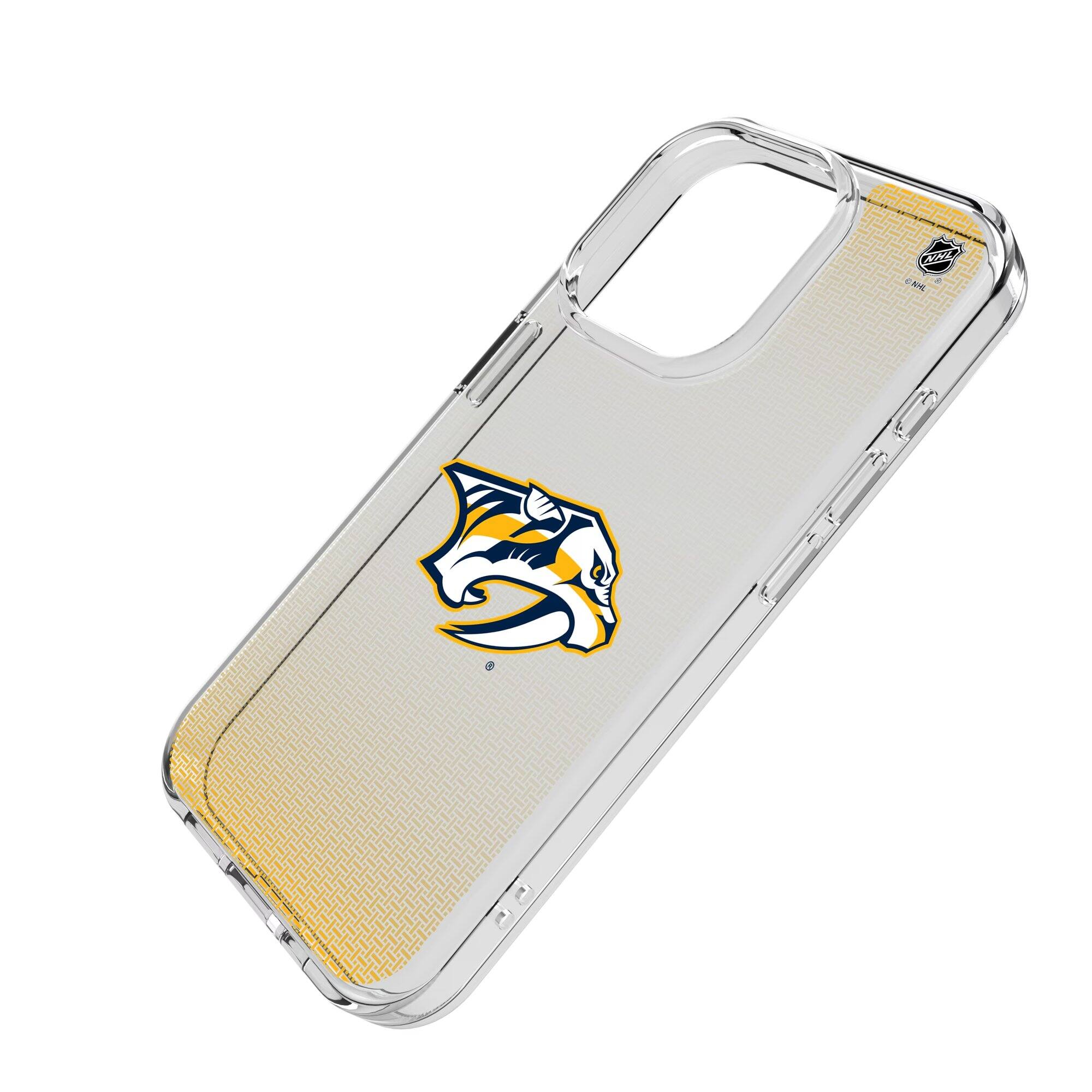 Alt View 1. Keyscaper - Nashville Predators Linen Logo iPhone Clear Case - 14 Pro Max - Multicolor.