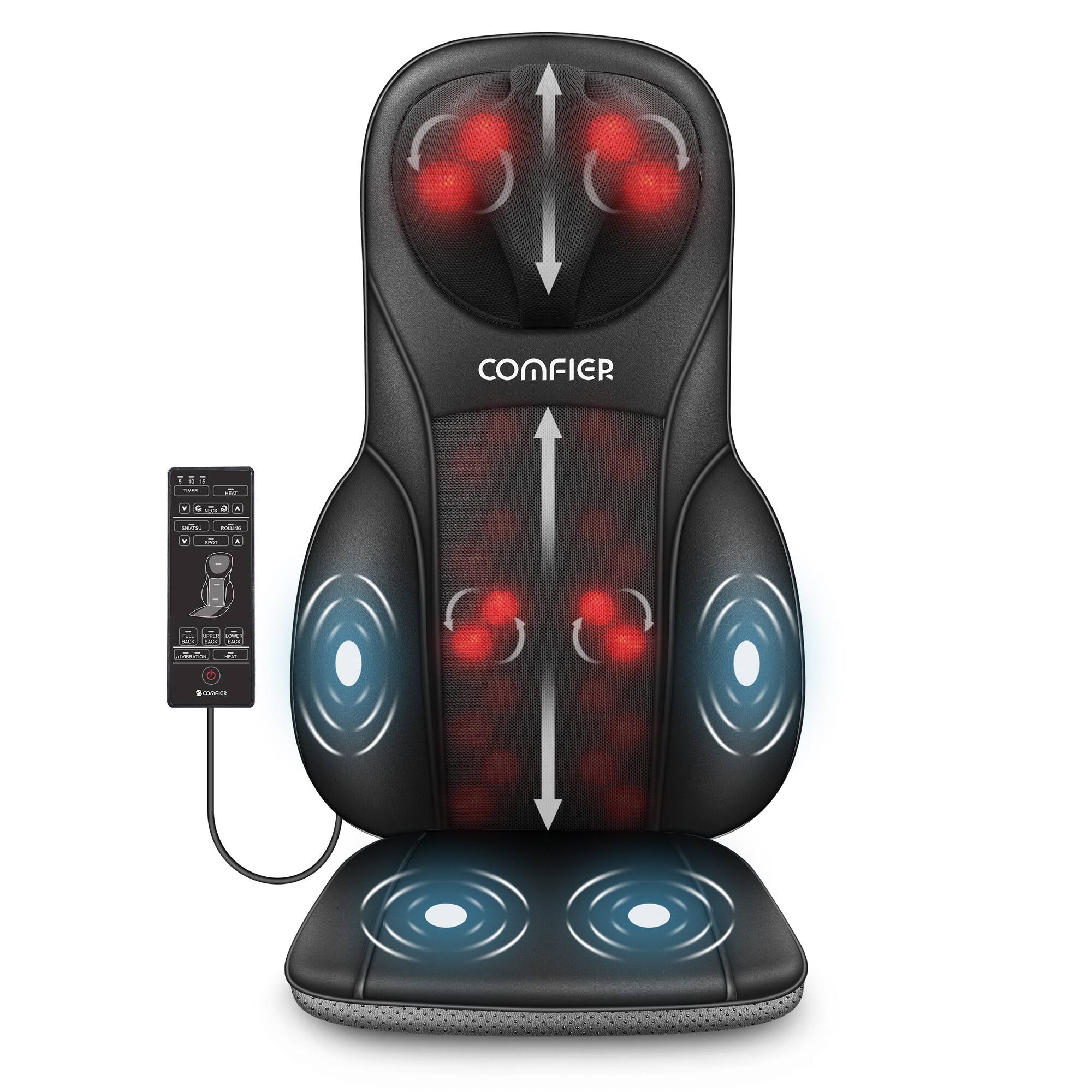 Comfier - Leather Material Shiatsu Back Massager with Heat - Black