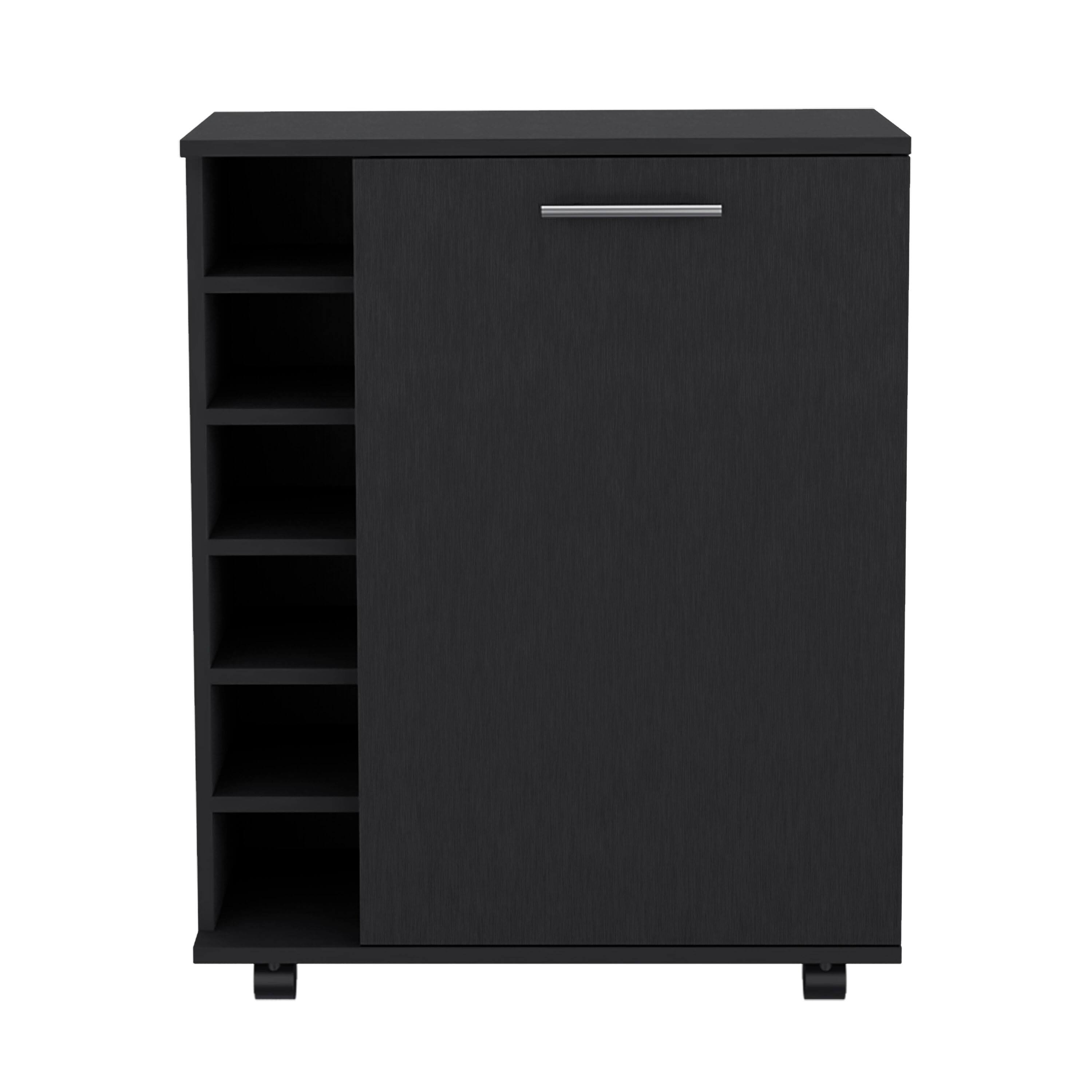 Alt View 2. TuHome - Wick Bar Cart with Integrated Wine Storage, Spacious Cabinet, Smooth Rollers, Living Room or Bar Room. - Black.