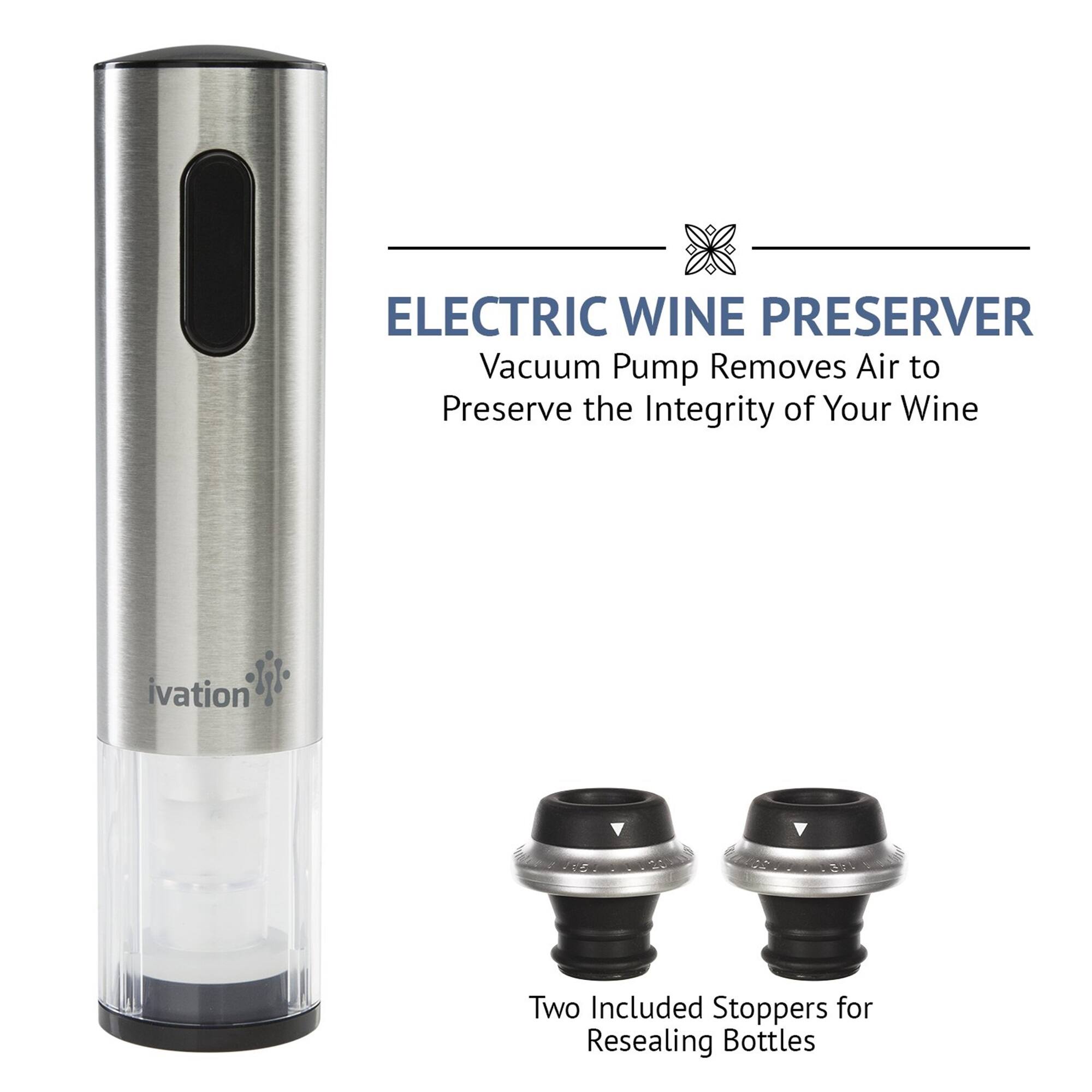 ELECTRIC WINE PRESERVER
Vacuum Pump Removes Air to Preserve the Integrity of Your Wine
Two Included Stoppers for Resealing Bottles