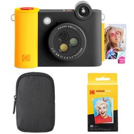 Kodak - Smile+ 10MP Digital Instant Print Camera, Zink Photo Paper & Case Starter Bundle - Black