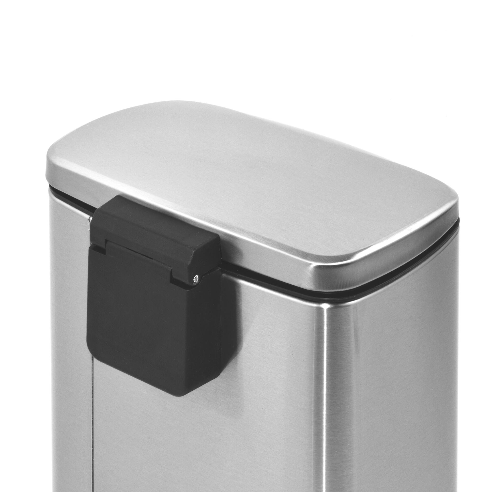 Back. Innovaze - 1.3 Gal./5 Liter Rectangular Stainless Steel Step-on Trash Can for Bathroom and Office - Silver.