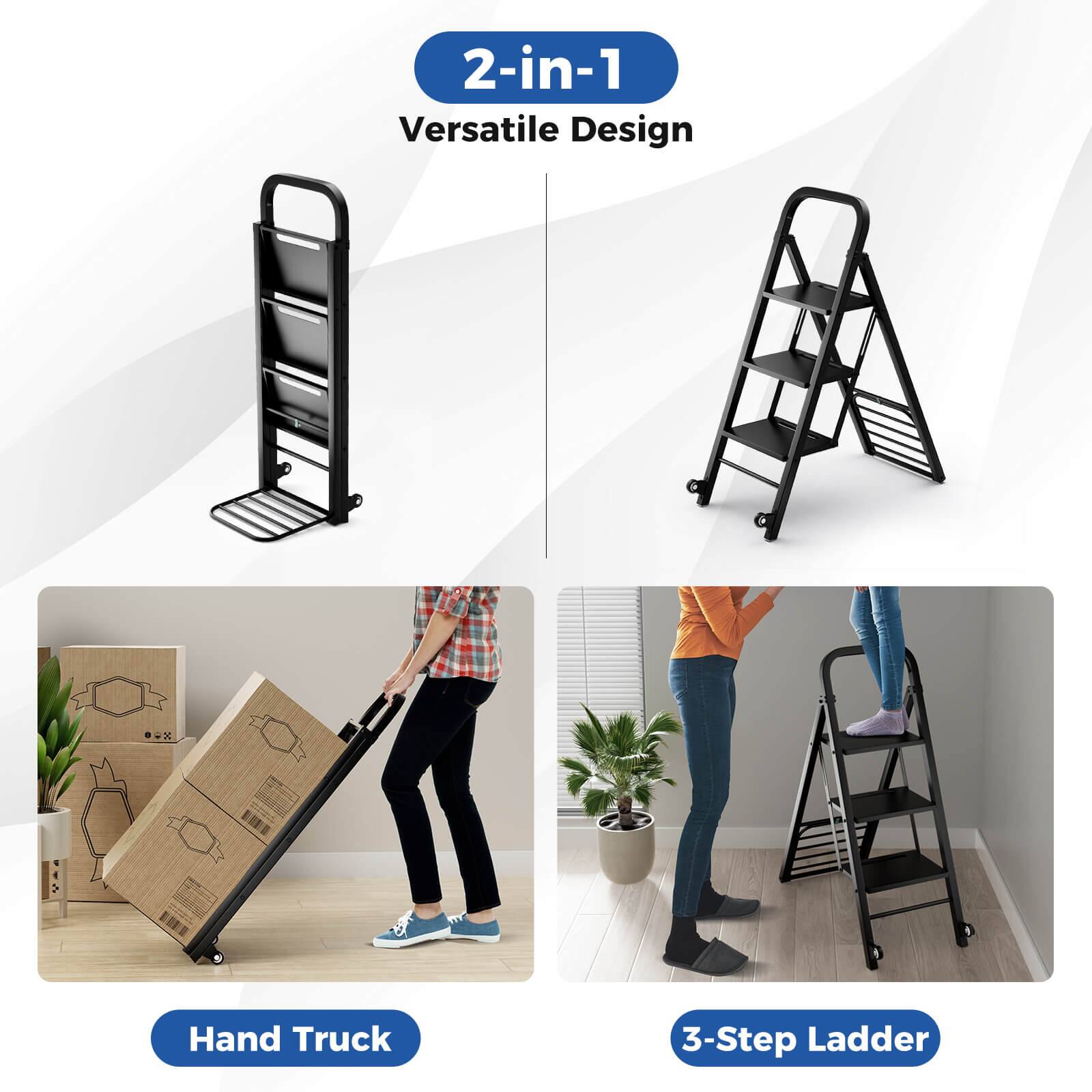 Costway 2in1 Ladder and Hand Truck Combo Collapsible 3Step Ladder