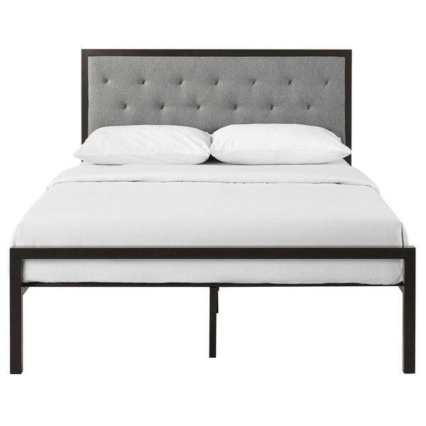 Left. Hivvago - Hivvago Full Metal Platform Bed with Upholstered Button Tufted Fabric Headboard - Gray.