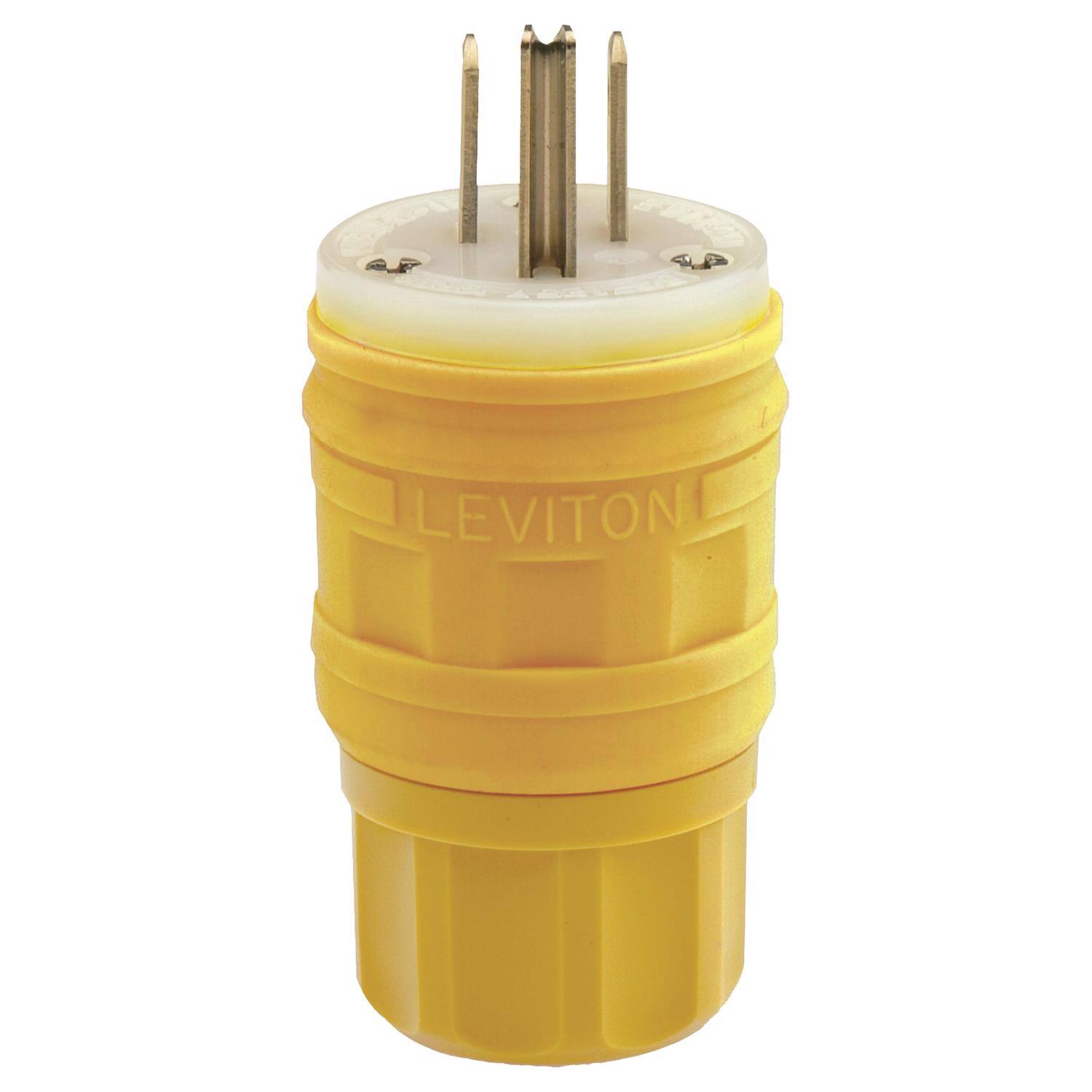 Leviton - Industrial Nylon Straight Blade Plug 5-15P 18-10 AWG 2 Pole 3 Wire - Yellow