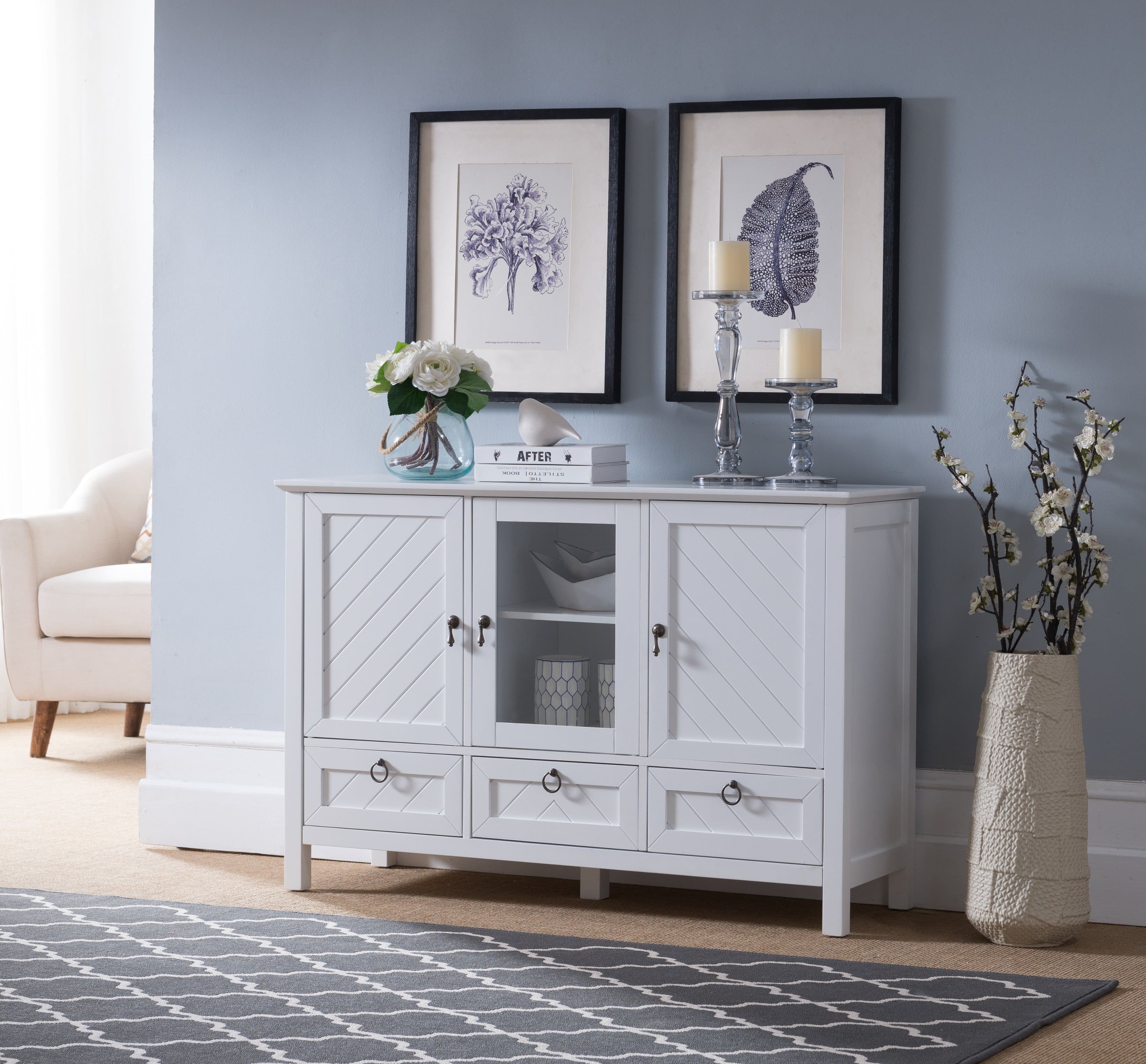 Kings Brand Furniture - Evans Sideboard Buffet Console Table Storage Cabinets - White