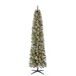 Home Heritage - Stanley 7' Pre-Lit Artificial Christmas Tree, Pine Cones & Berries - Green