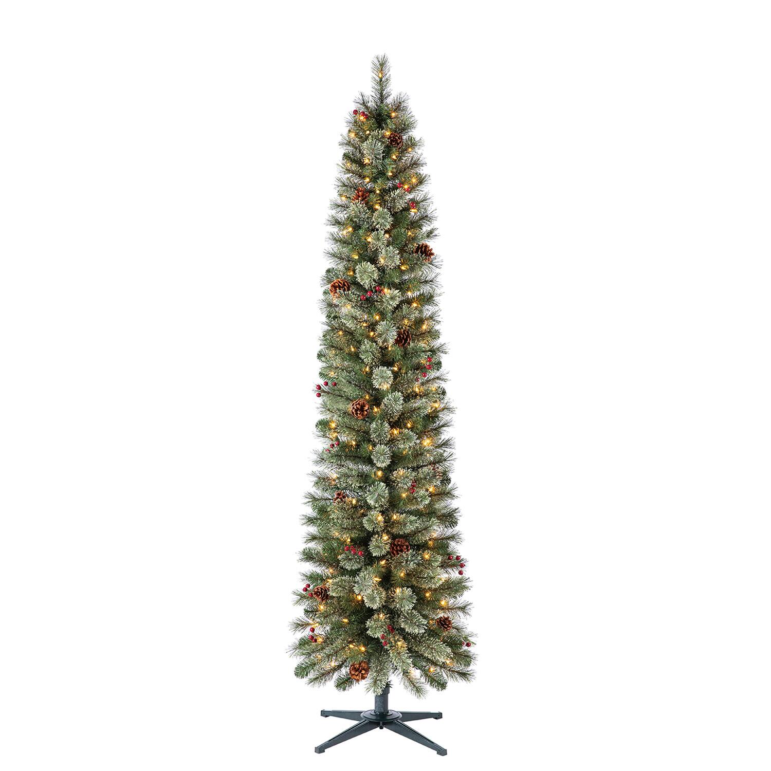 Front. Home Heritage - Home Heritage Stanley 7' Pre-Lit Artificial Christmas Tree, Pine Cones & Berries - Green.