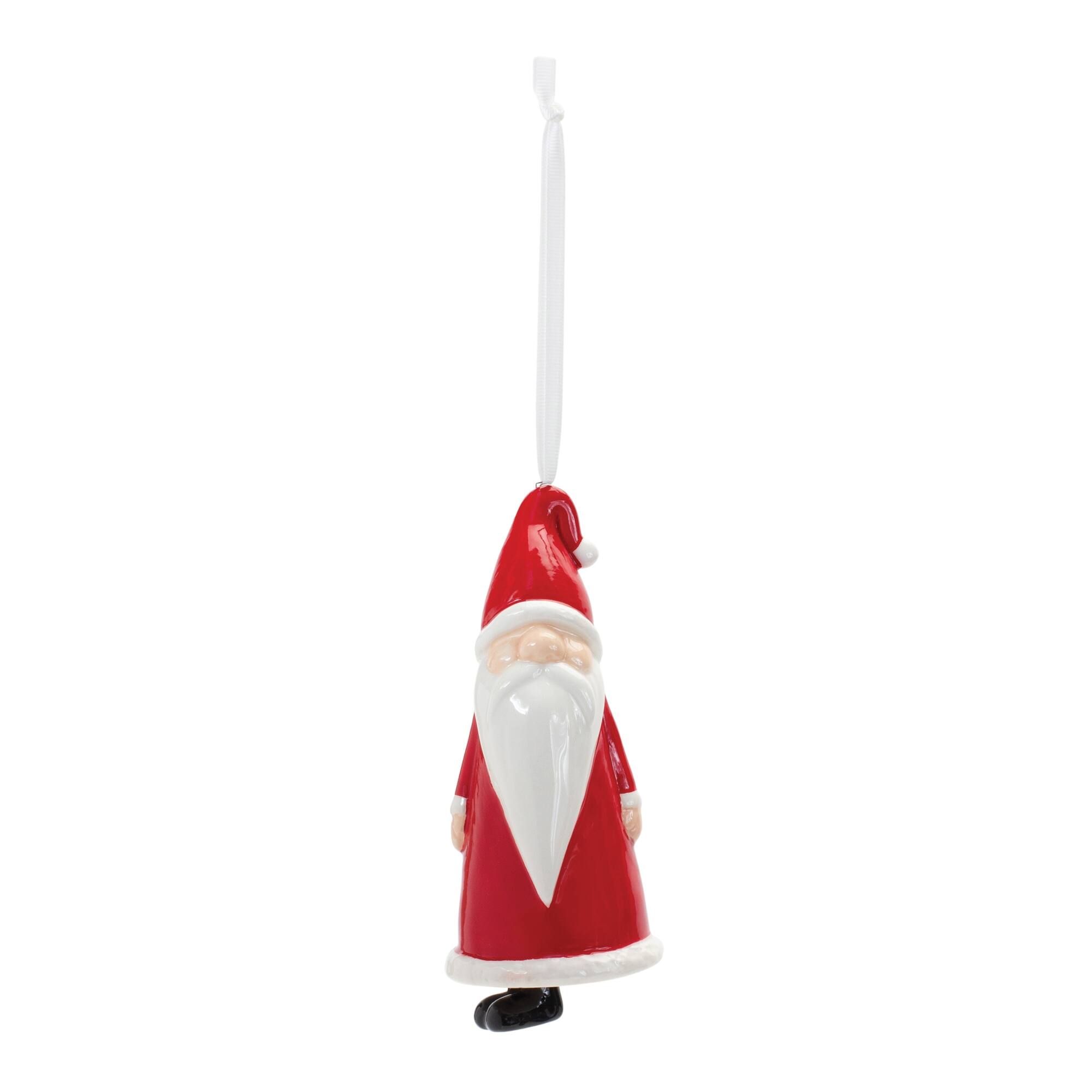 Angle. BreeBe - Ceramic Santa Bell Ornament (Set of 12) - Red, White.