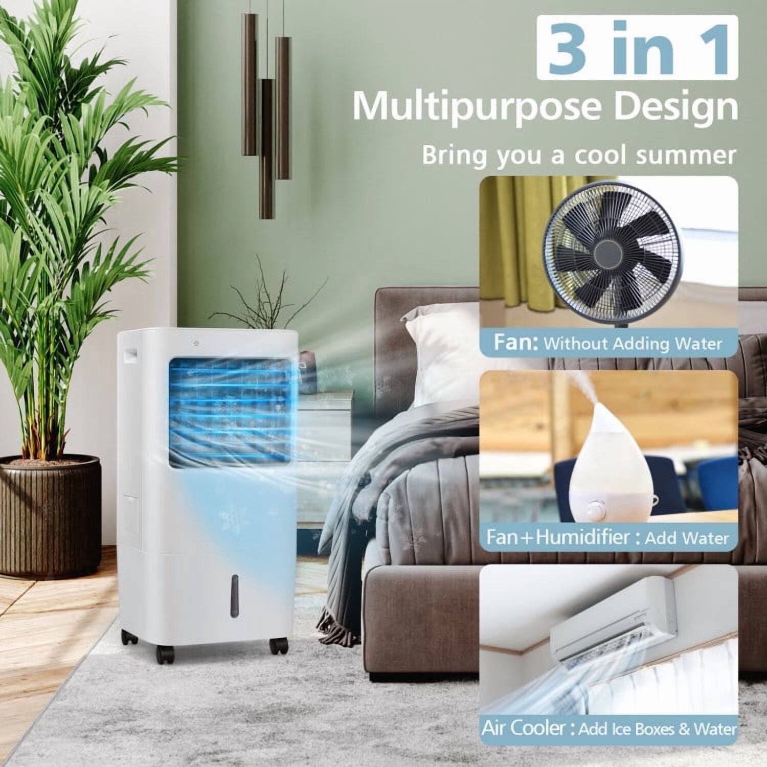 3 in 1 Multipurpose Design  
Bring you a cool summer  

Fan: Without Adding Water  

Fan+Humidifier: Add Water  

Air Cooler: Add Ice Boxes & Water