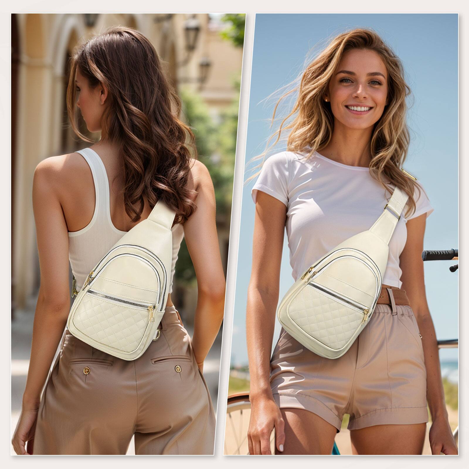 Alt View 1. Unique Bargains - Crossbody Bags for Women Men Leather Sling Bag Cross Body Backpack for Women Casual Chest Bag Daypack for Travel Hiking - Beige.