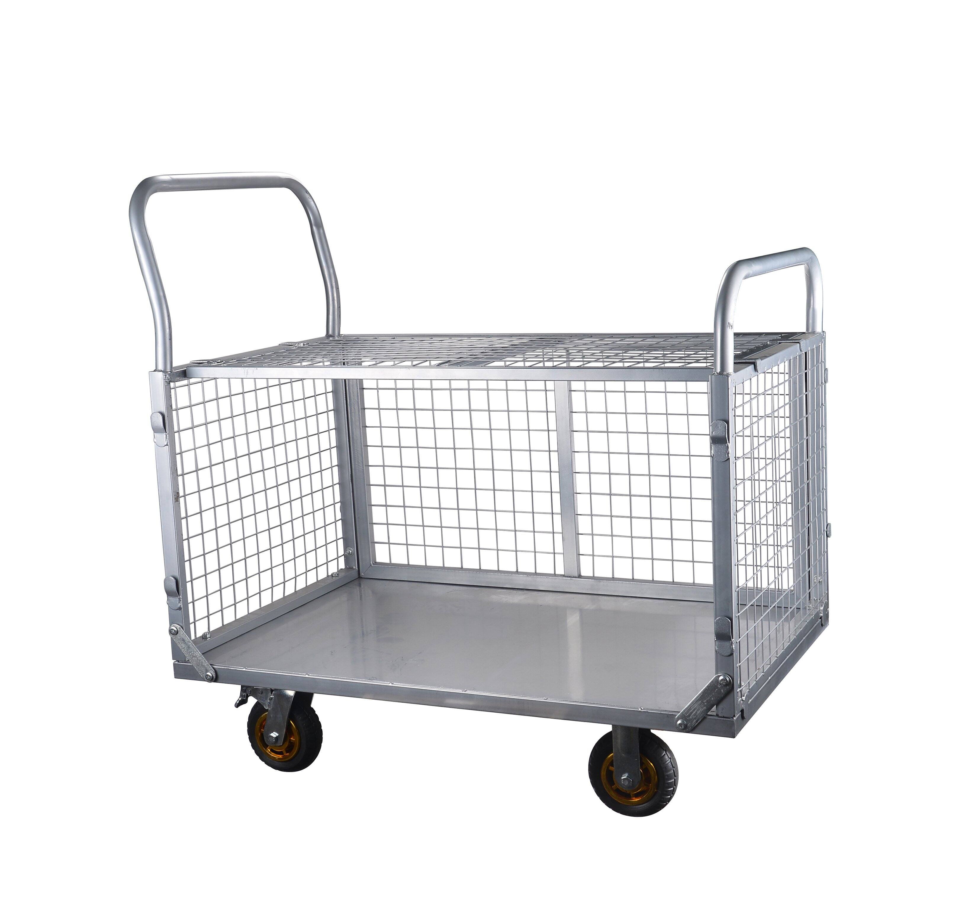 Alt View 3. LOVMOR - 6-in-1 Platform Truck with Cage, Foldable Push Cart with Swivel Wheels, 1800-Lb Capacity - Silver grey.