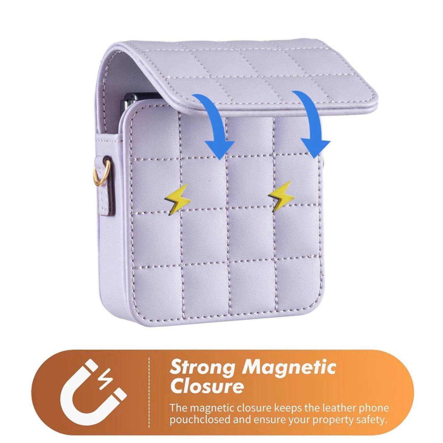Strong Magnetic Closure

The magnetic closure keeps the leather phone pouch closed and ensures your property safety.