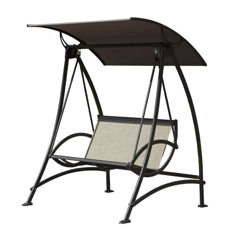 Mondawe - 2-Seat Patio Swing Chair with Adjustable Canopy and Durable Steel Frame - Dark Brown