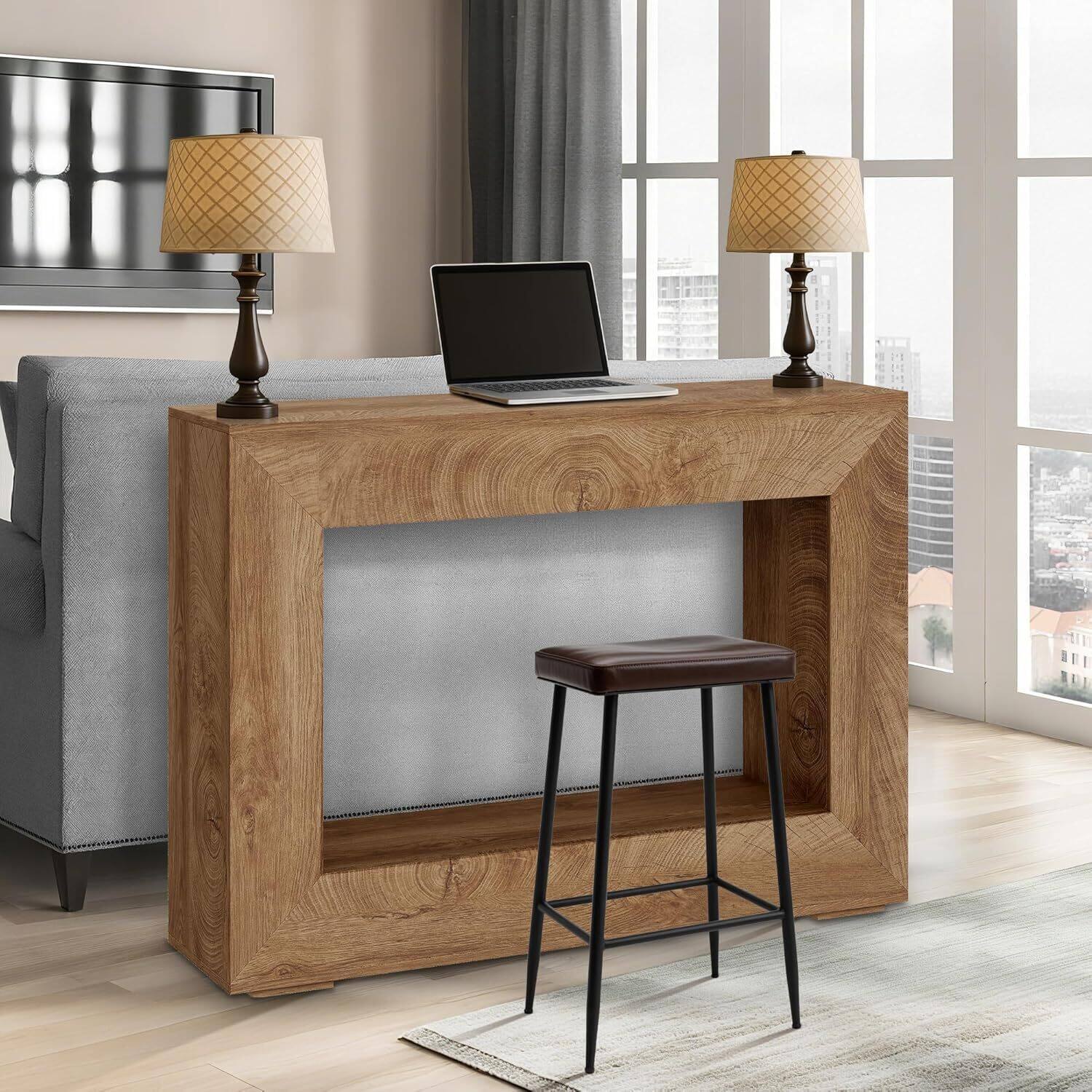 Alt View 4. Acekool - 47" Farmhouse Console Table, Rustic Minimalist Vintage Entryway Table - Light Brown.