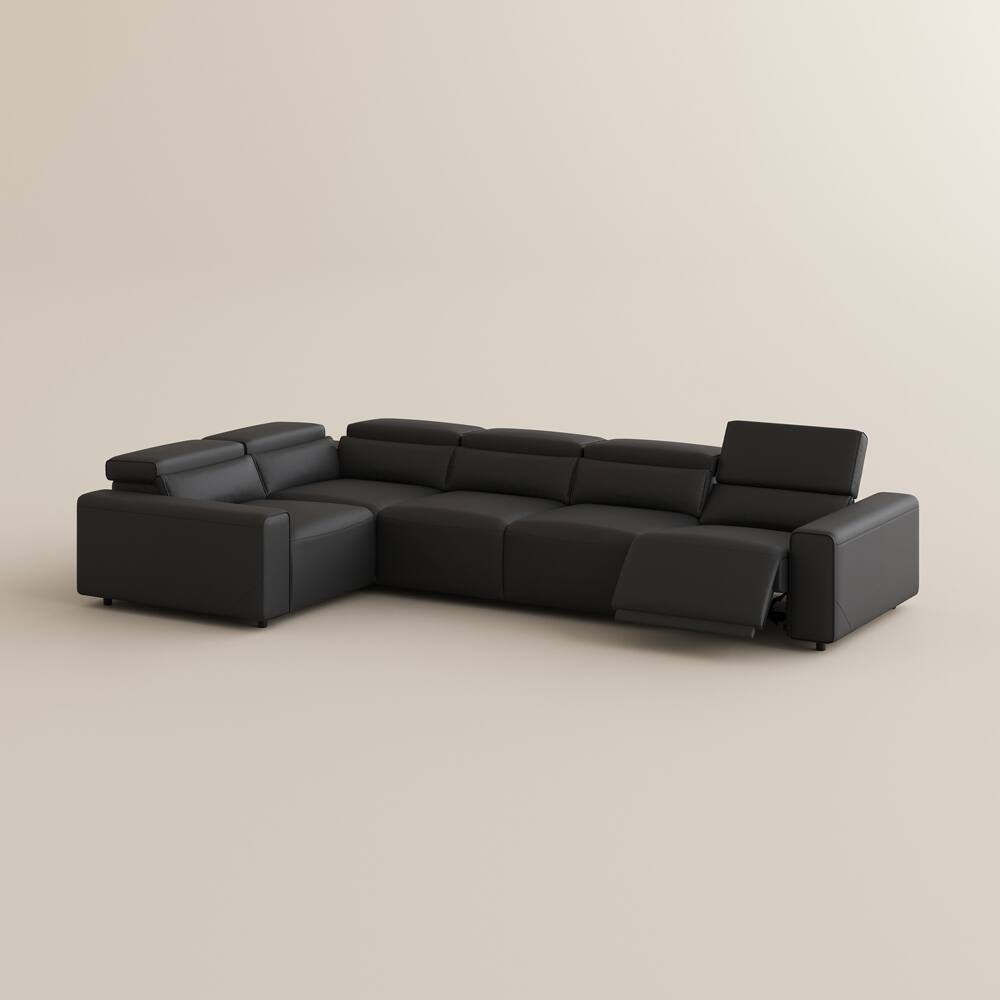 Alt View 9. POVISON - 141.14" Power Corner Sofa L-shaped Electric Reclining Couch, 2 Extendable Recliners, USB Charging, Living Room,Khaki - Black Sustainable Leather.