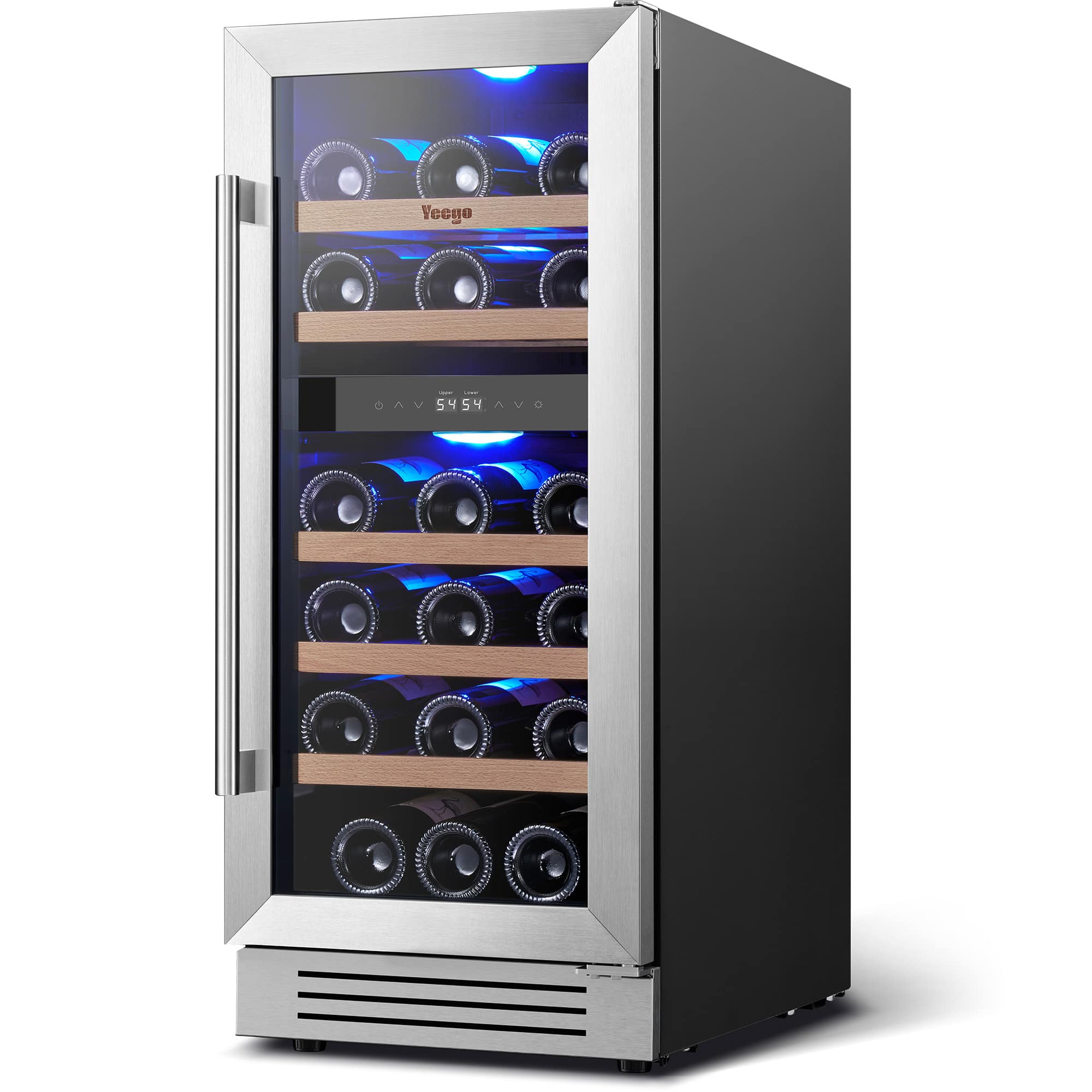 Yeego - 15 inch Wine Cooler Refrigerator Dual-zone 28-Bottle for Home Bar， - Stainless Steel