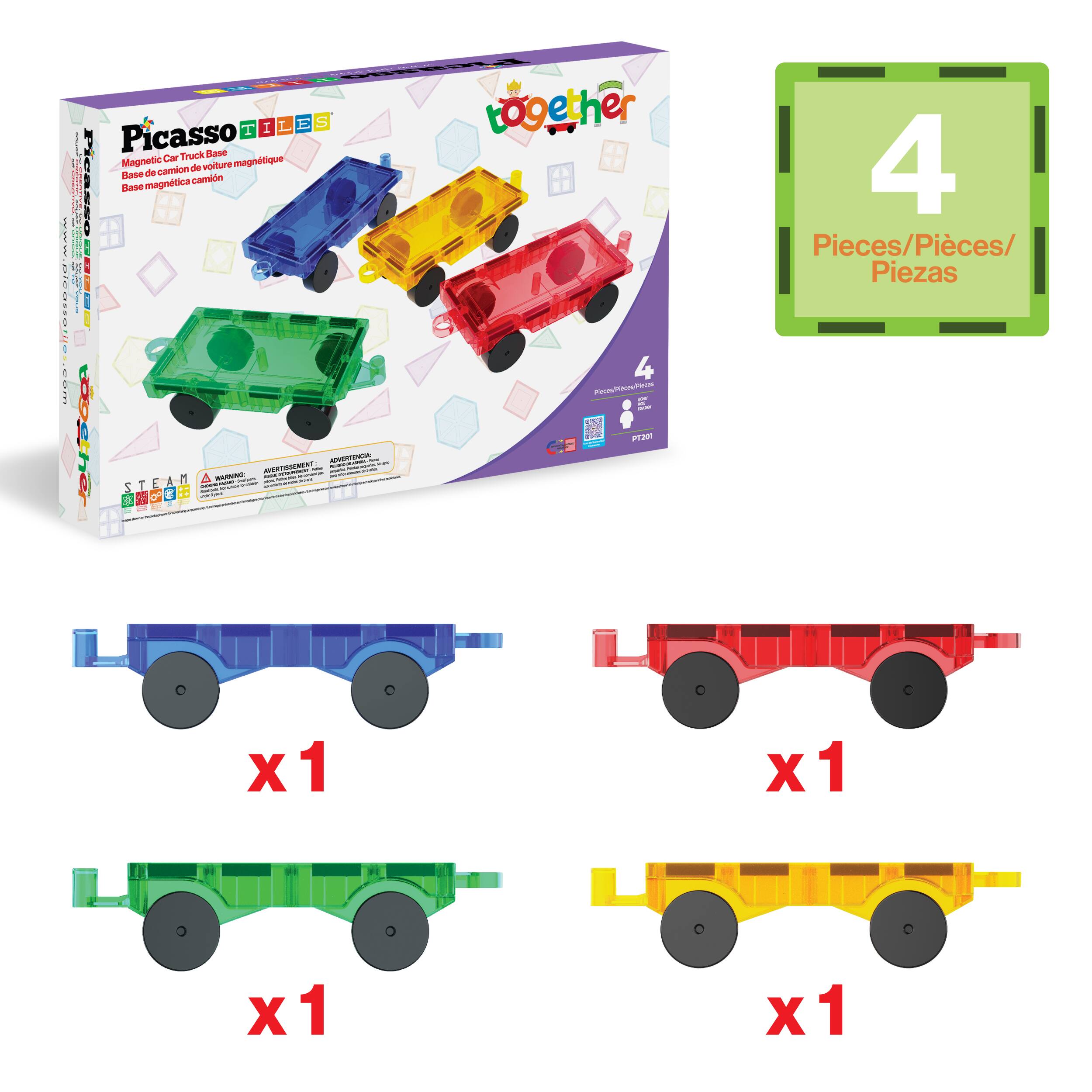 Picasso Tiles  
Magnetic Car Truck Base  
Base de camion magnétique  
Base de camión magnético  

4 Pieces/Pieces/Piezas  
x 1 x 1 x 1 x 1  

www.aieansanes.com  
- oochor E 1 - I - TSR - together 4 manPom - - P1. C.=