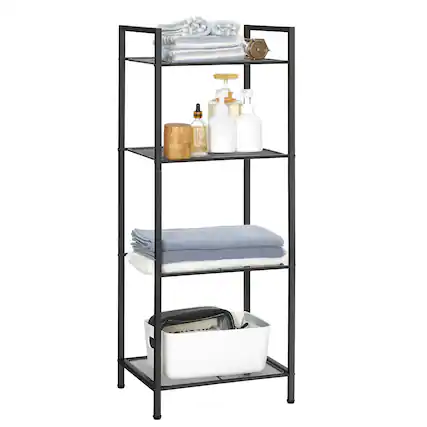 Front. Songmics Home - 4-Tier Storage Rack, Bathroom Shelf, Extendable Plant Stand with Adjustable Shelf, for Bathroom - Black.
