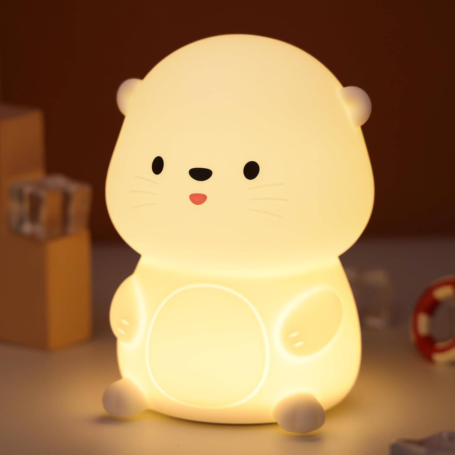 Alt View 2. FINEAK - Cute Sea Otter Silicone Night Light-8-Color Tap Control, Perfect Kids Gift - White Sea Otter.