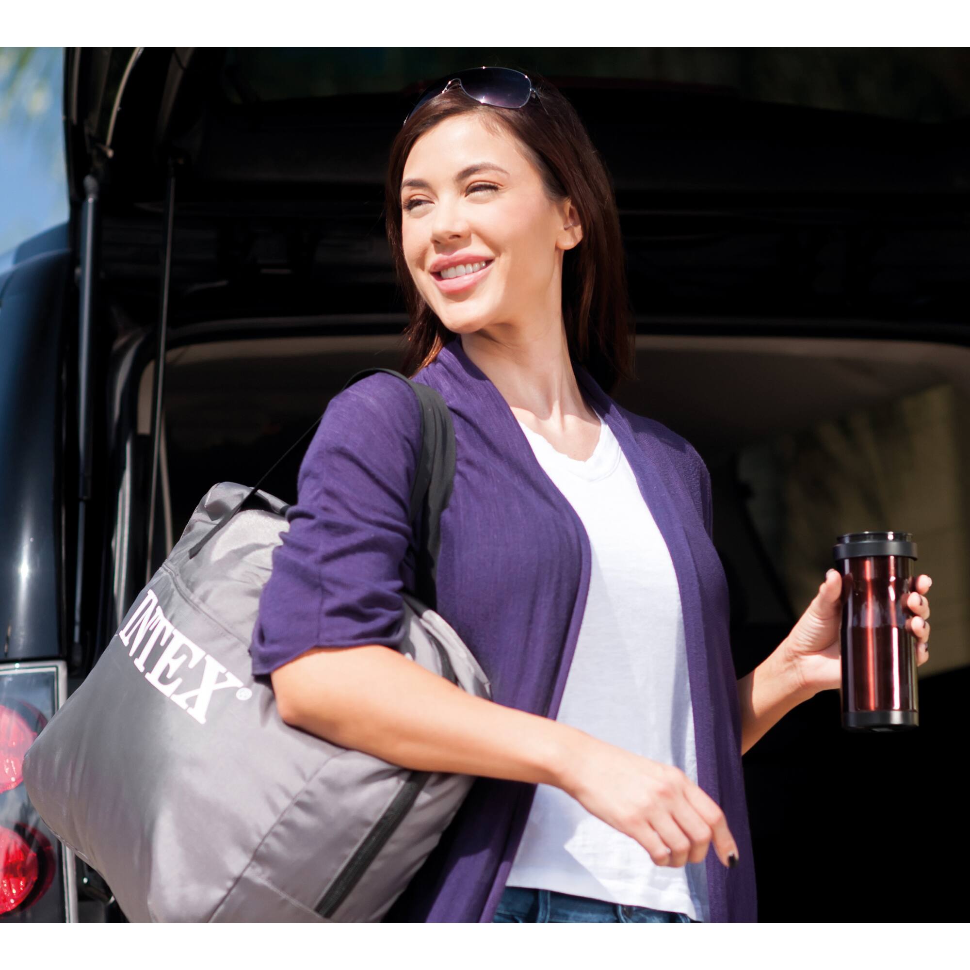 Alt View 4. Intex - Intex PremAire I Fiber-Tech Elevated Airbed Mattress with Built-In Pump, Queen - Gray.