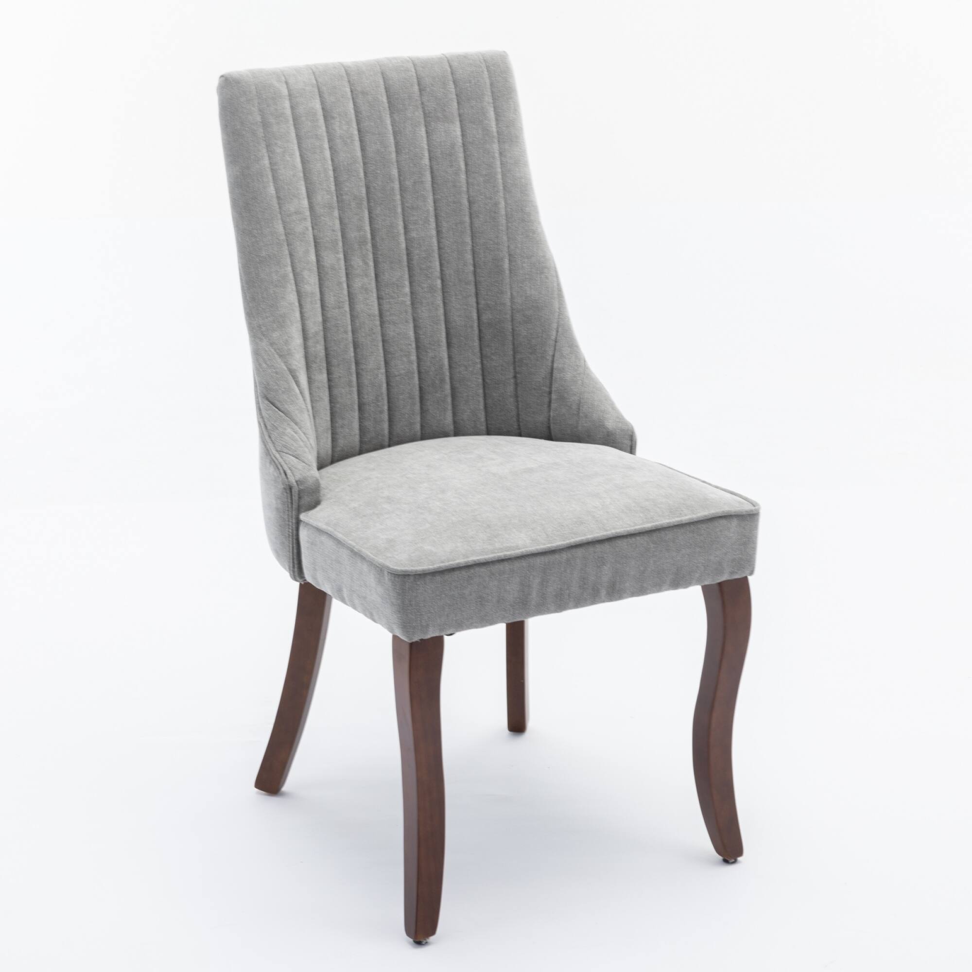 GOODSILO - Elegant Upholstered Dining Chairs Set with High Backrest and Solid Wood Legs for Comfortable Seating - Gray - Thumbnail 4