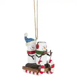 Ganz - Smores On Toboggan Marshmallow Snowman Resin Holiday Christmas Ornament 2.7 inch - White