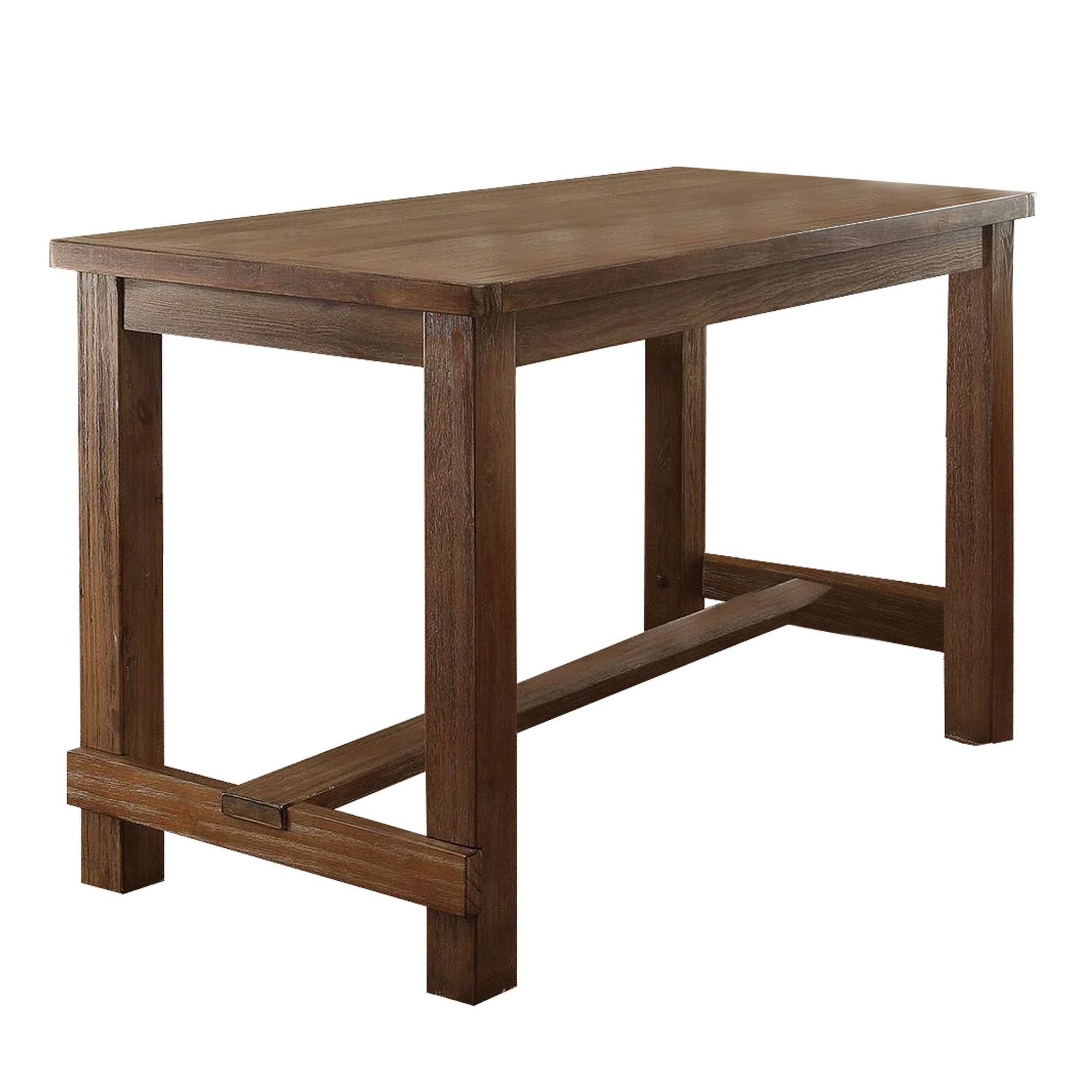 Front. Manhattan Lane - Rustic Plank Wooden Counter Height Table with Block Legs - Brown.