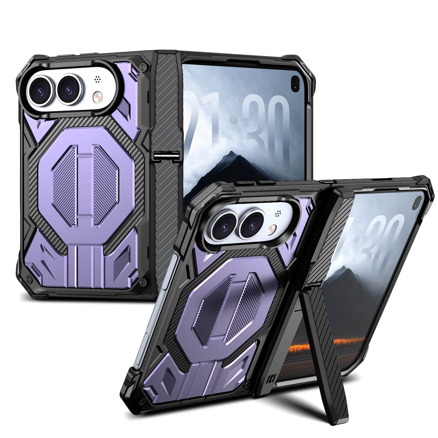 Dteck - Rugged Magnetic Case For Apple iPhone Duo Built-in Screen Protector,Foldable Kickstand Shockproof Hinge Protection Cover - Purple