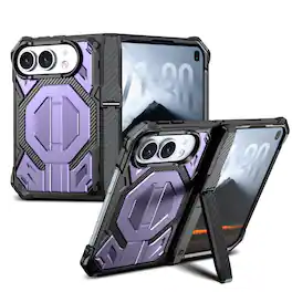 Dteck - Rugged Magnetic Case For Apple iPhone Duo Built-in Screen Protector,Foldable Kickstand Shockproof Hinge Protection Cover - Purple