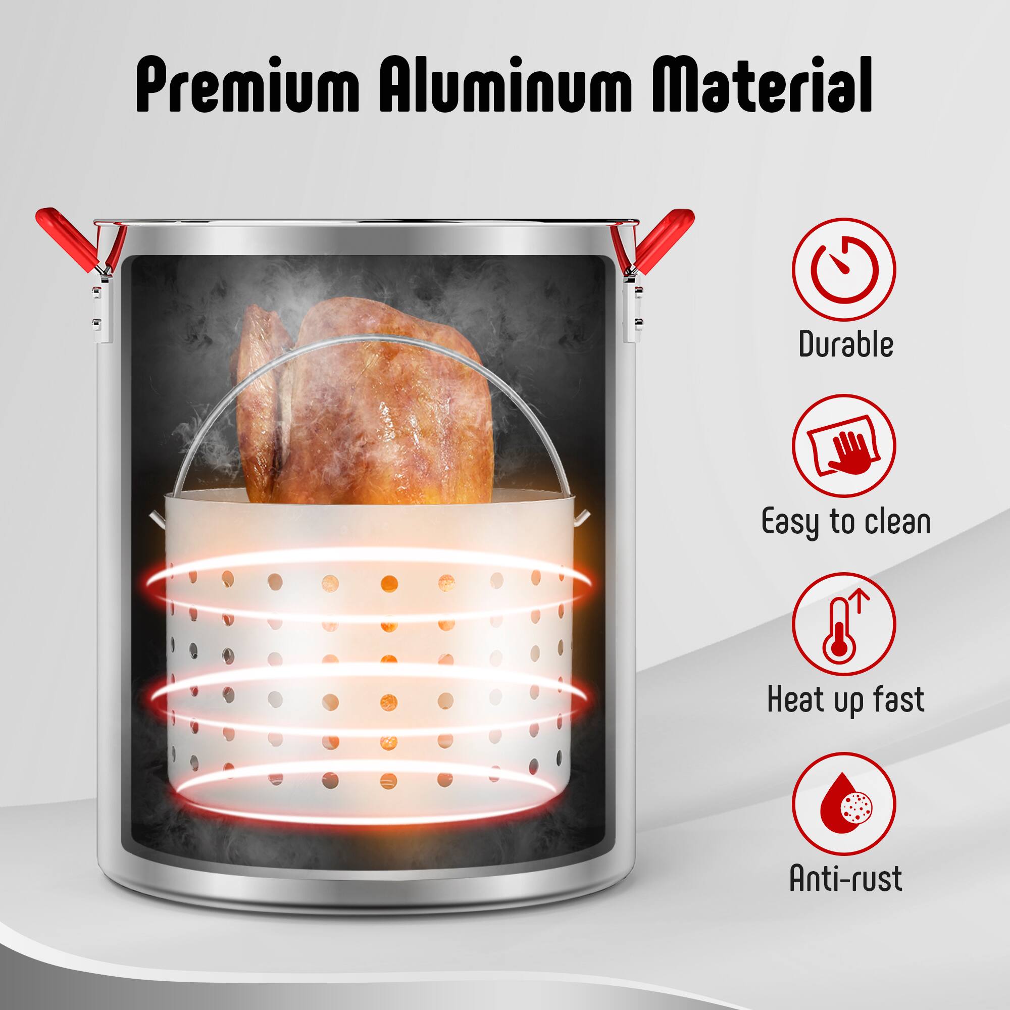 Premium Aluminum Material  
- Durable  
- Easy to clean  
- Heat up fast  
- Anti-rust