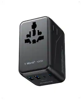 Momax - 1-World 4-Port Mini Universal Travel GaN Charger 100W with Dual AC - Black