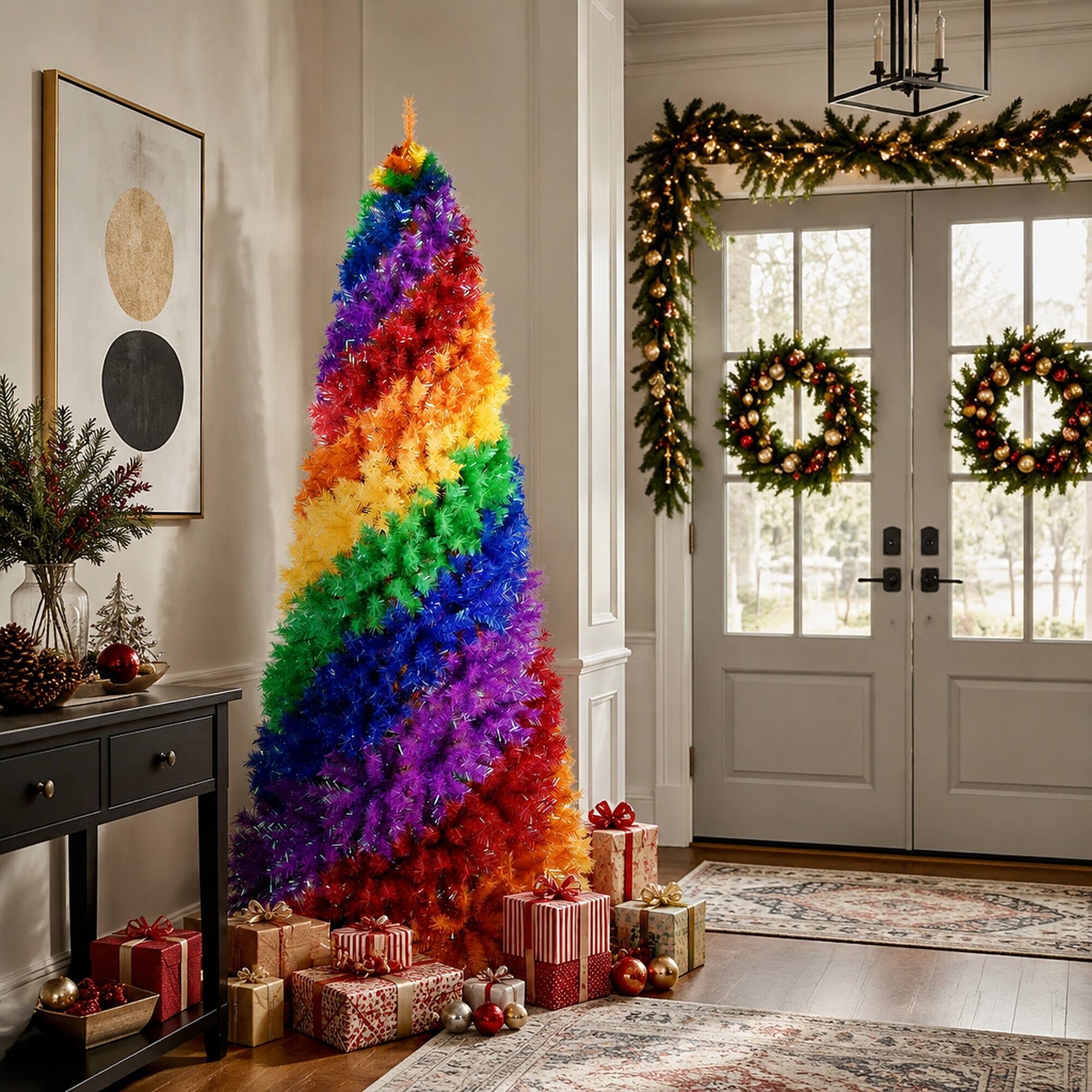 Alt View 2. RYHNUYNE - 7.5Ft Rainbow Spiral Christmas Tree,1825 Branch Tips Colorful PVC Unique Spiral Design Full Lush Shape - Colorful.