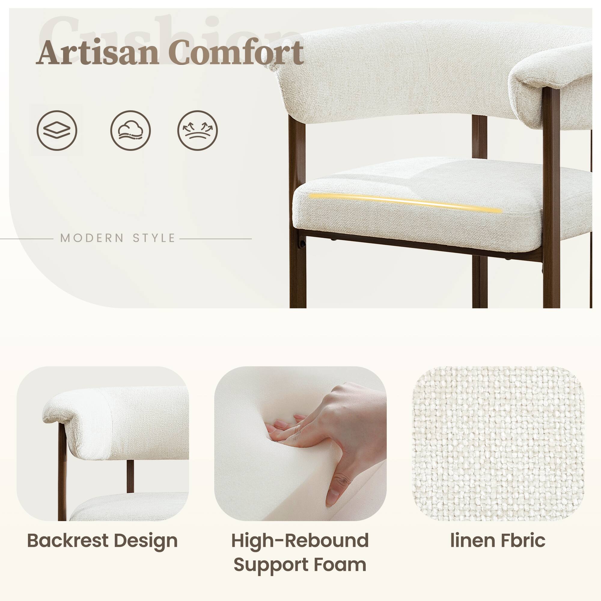 Artisan Comfort  
MODERN STYLE  
Backrest Design  
High-Rebound Support Foam  
linen Fabric