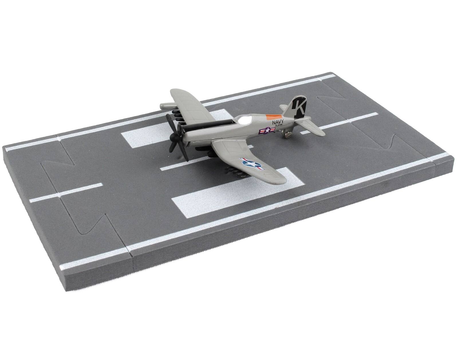 Angle. Runway24 - Vought F4U Corsair Fighter Aircraft Gray "United States Navy" with Runway Section Diecast Model Airplane by Runway24 - Gray.