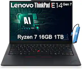 Lenovo - Upgraded - ThinkPad E14 Gen 7 14" FHD+ AI PC business Laptop - AMD Ryzen 7 250 2025 - 16GB RAM - 1TB SSD - 5MP Webcam - Win11Pro - Jet Black