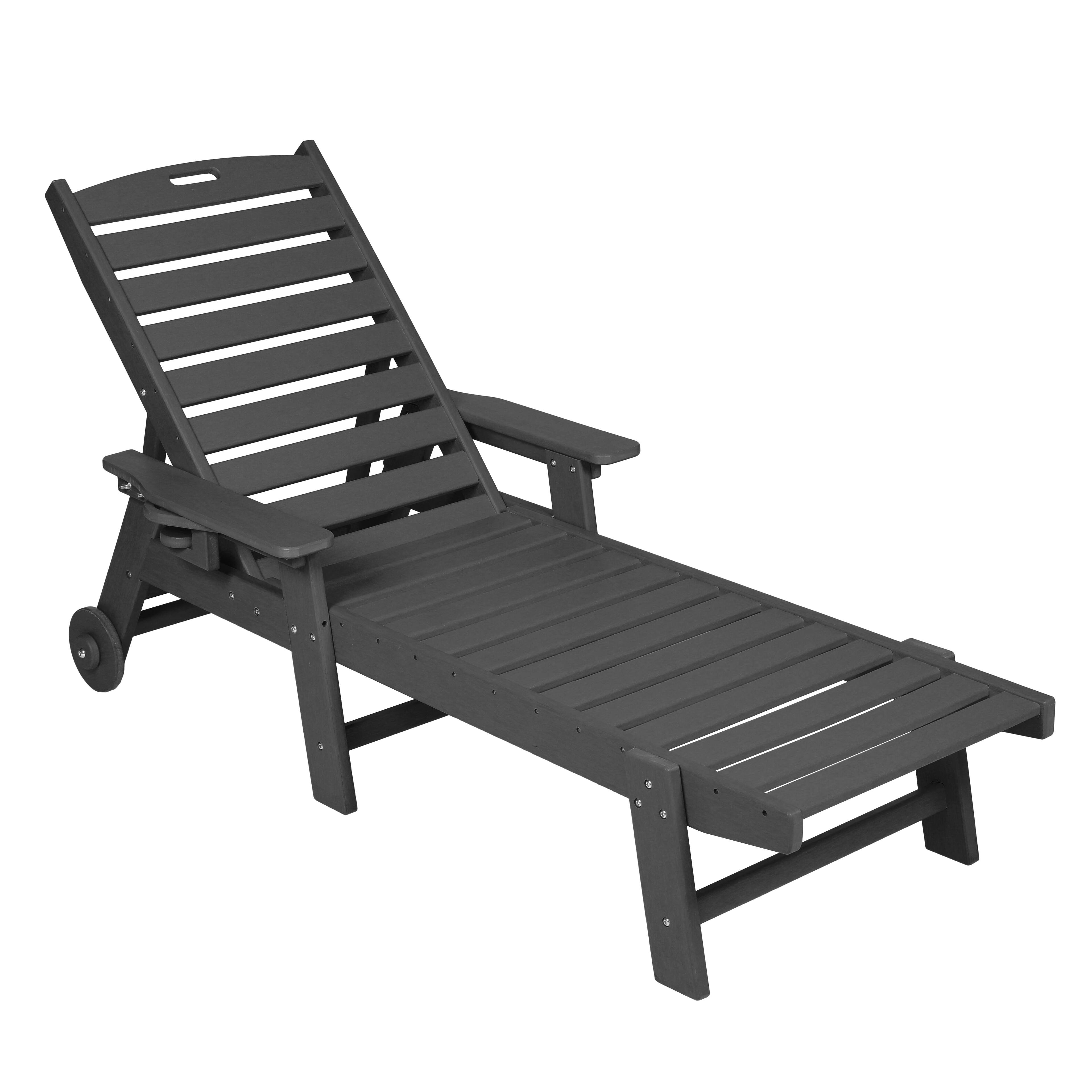 Back. Boyel Living - 3-Piece Adjustable HDPE Chaise Lounge Set with Wheels and Side Table - Grey.