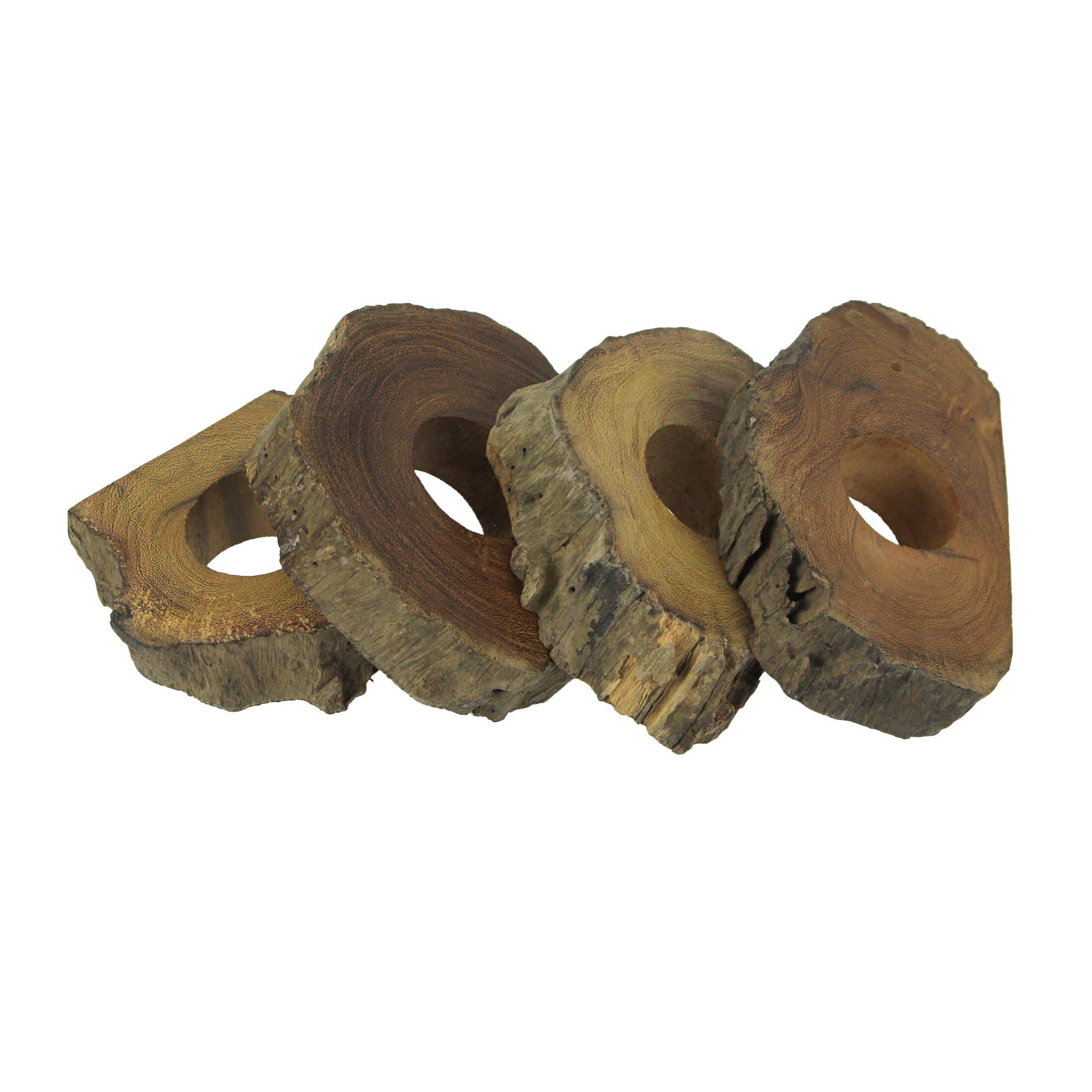 Alt View 1. Zeckos - Set of 8 Hand Crafted Natural Acacia Wood Slice Napkin Rings - Brown.