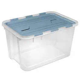 Sterilite - 60 Qt Hinged Lid Storage Box, Plastic Container, Washed Blue, 18 Pack