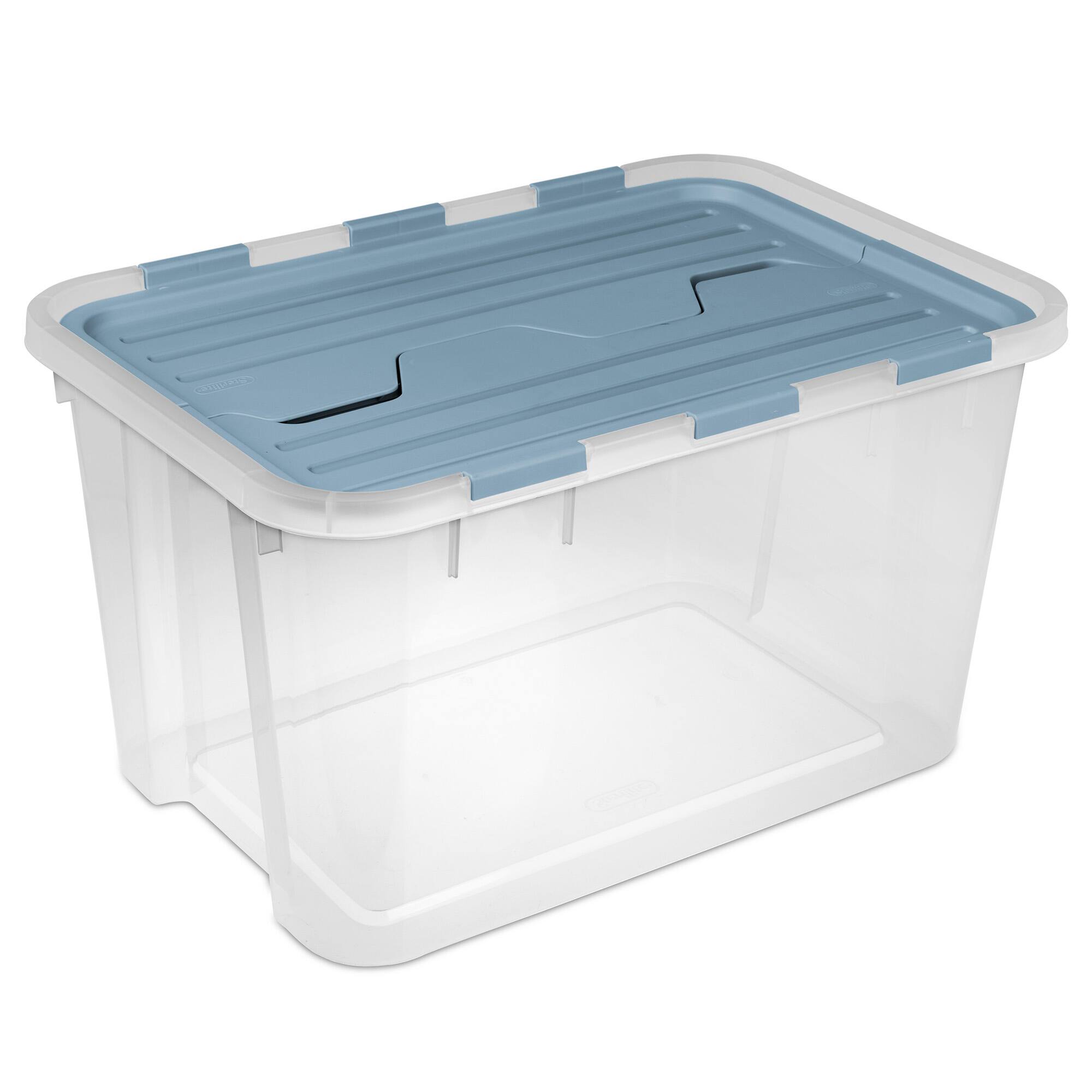 Alt View 6. Sterilite - Sterilite 60 Qt Hinged Lid Storage Box, Plastic Container, Washed Blue, 6 Pack.
