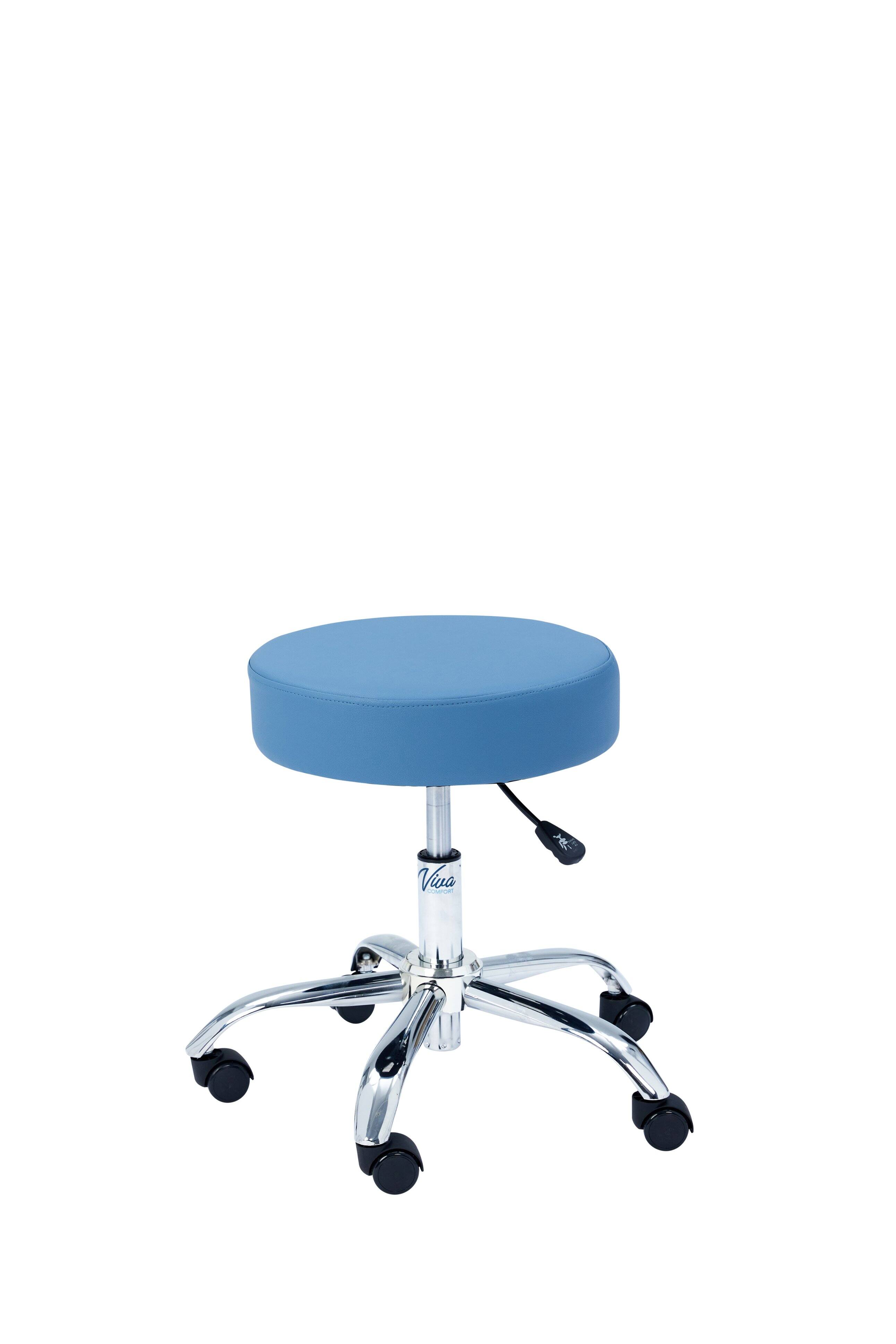 Angle. Viva Comfort - Office Stool with Swivel Wheels, 250 lb Capacity, Pneumatic Height Adjustable - Blue.