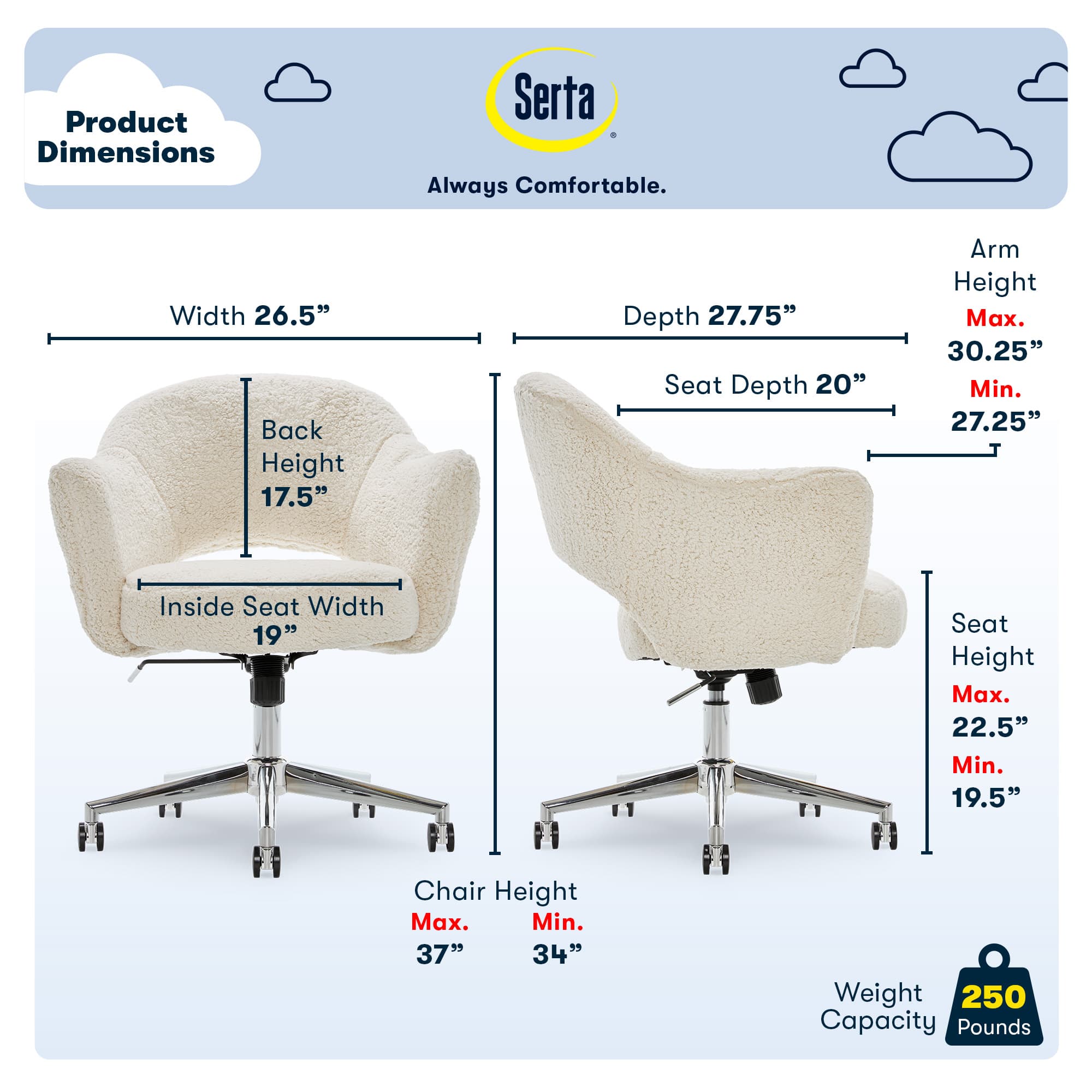 Serta – Valetta Mid-Century Modern Faux Shearling Wool Home Office Chair – Cream Sansujyuku sansujyuku.com