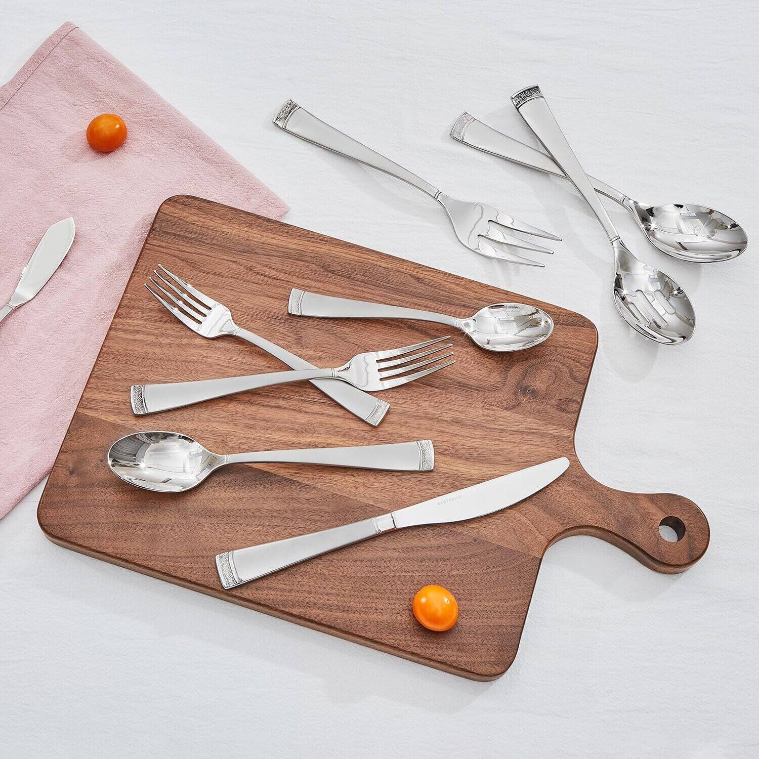 Back. Dazzed Corner - Stainless Steel Silverware Set, 40-Piece Flatware Set for 8 - Silver.