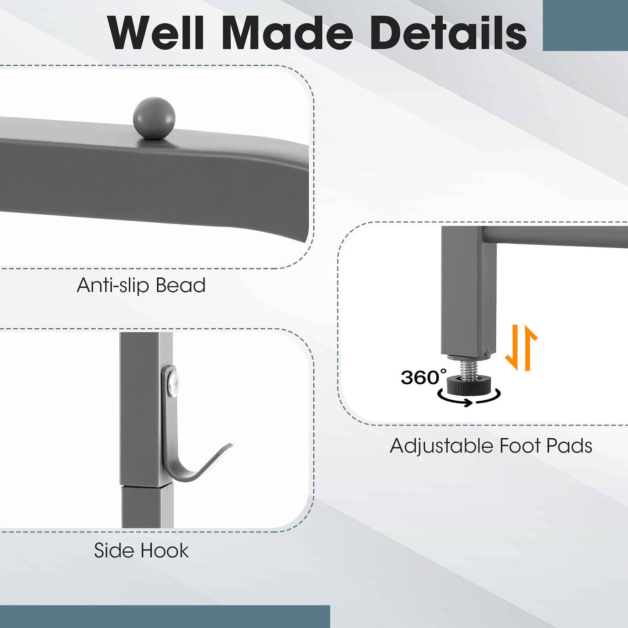 Well Made Details

- Anti-slip Bead
- Side Hook
- 360° Adjustable Foot Pads
