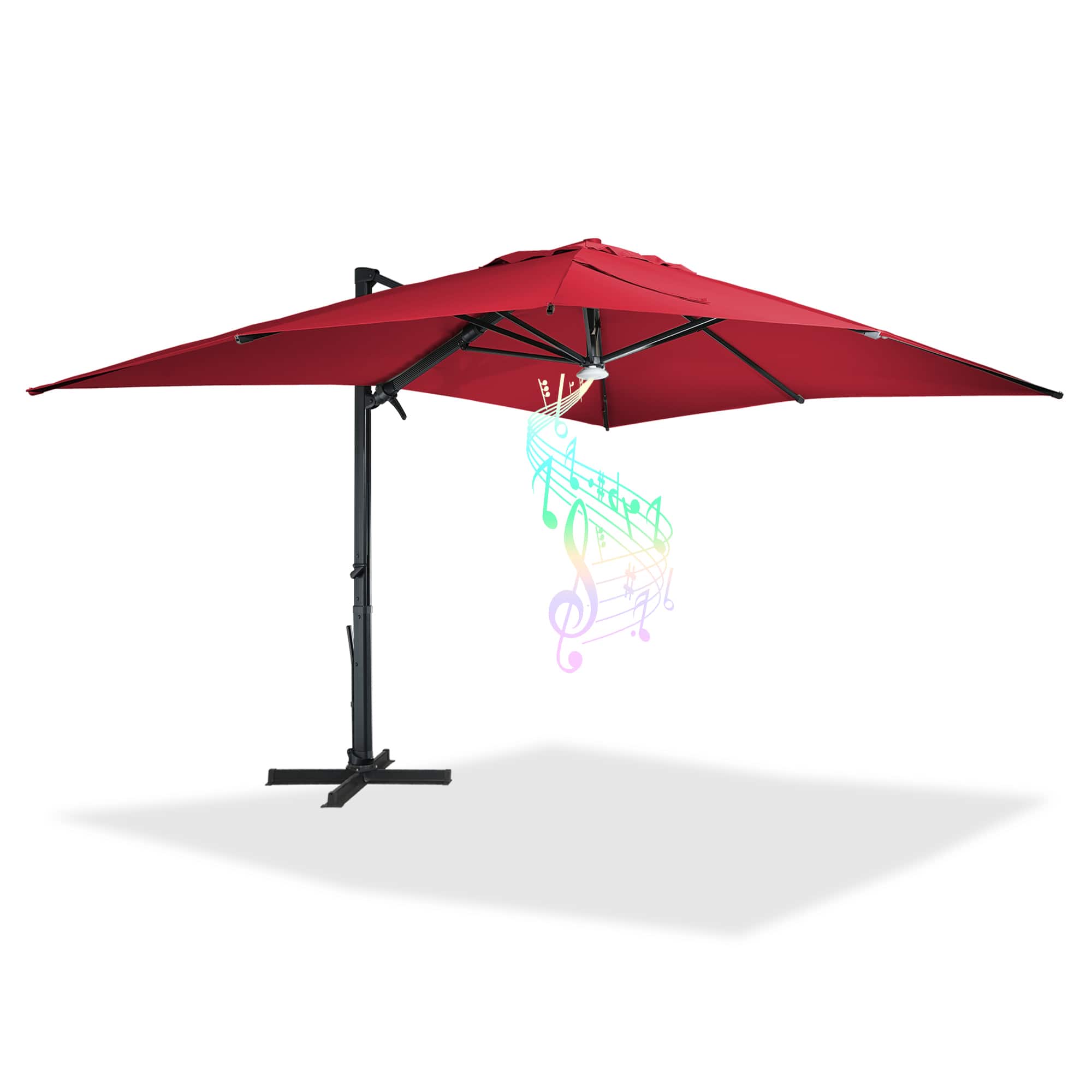 Mondawe - 10x13ft Patio Cantilever Umbrella Square Large Offset Sun Umbrella with Bluetooth Speaker - Red